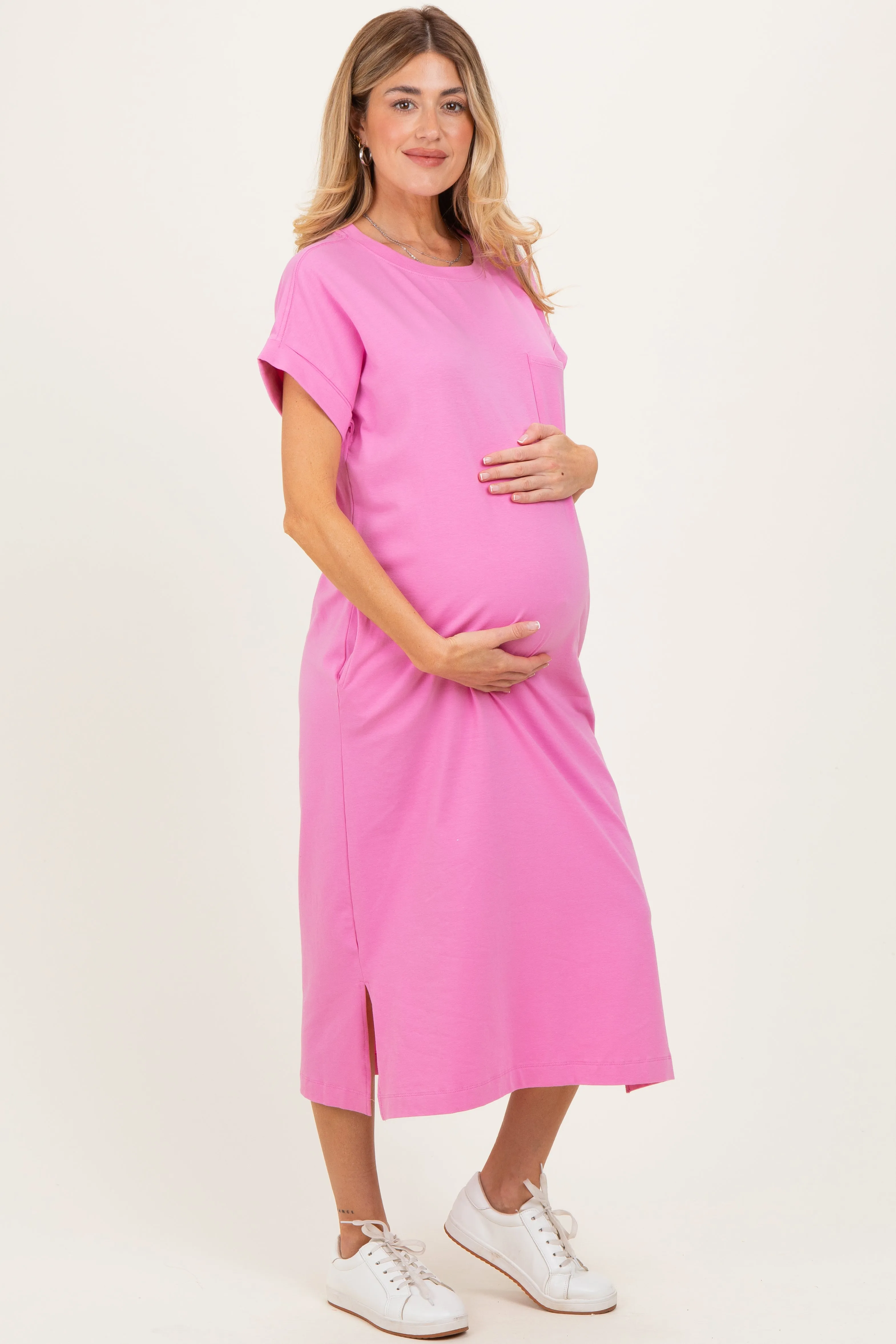 Pink Pocket Front Maternity Midi T-Shirt Dress sold by Pinkblush product image thumbnail 2
