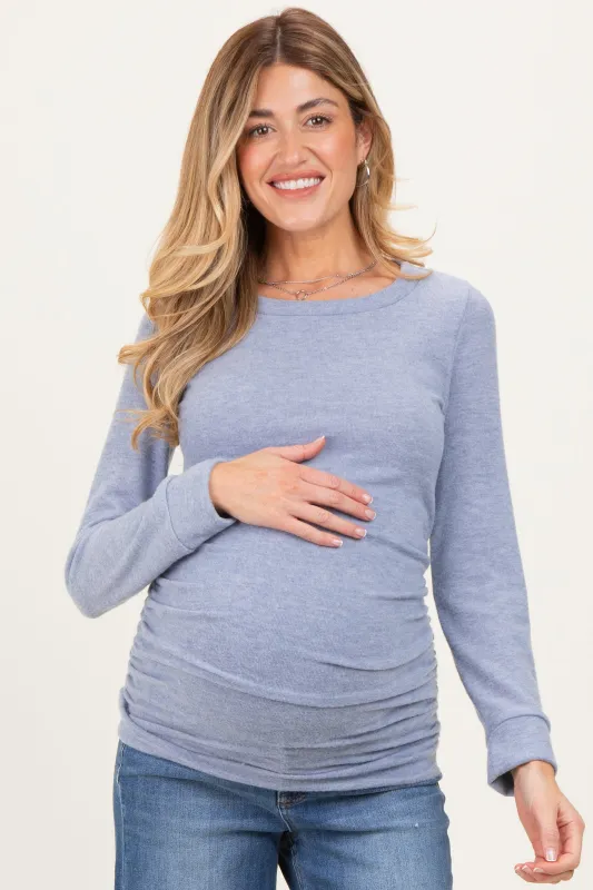 Light Blue Soft Knit Ruched Maternity Top sold by Pinkblush