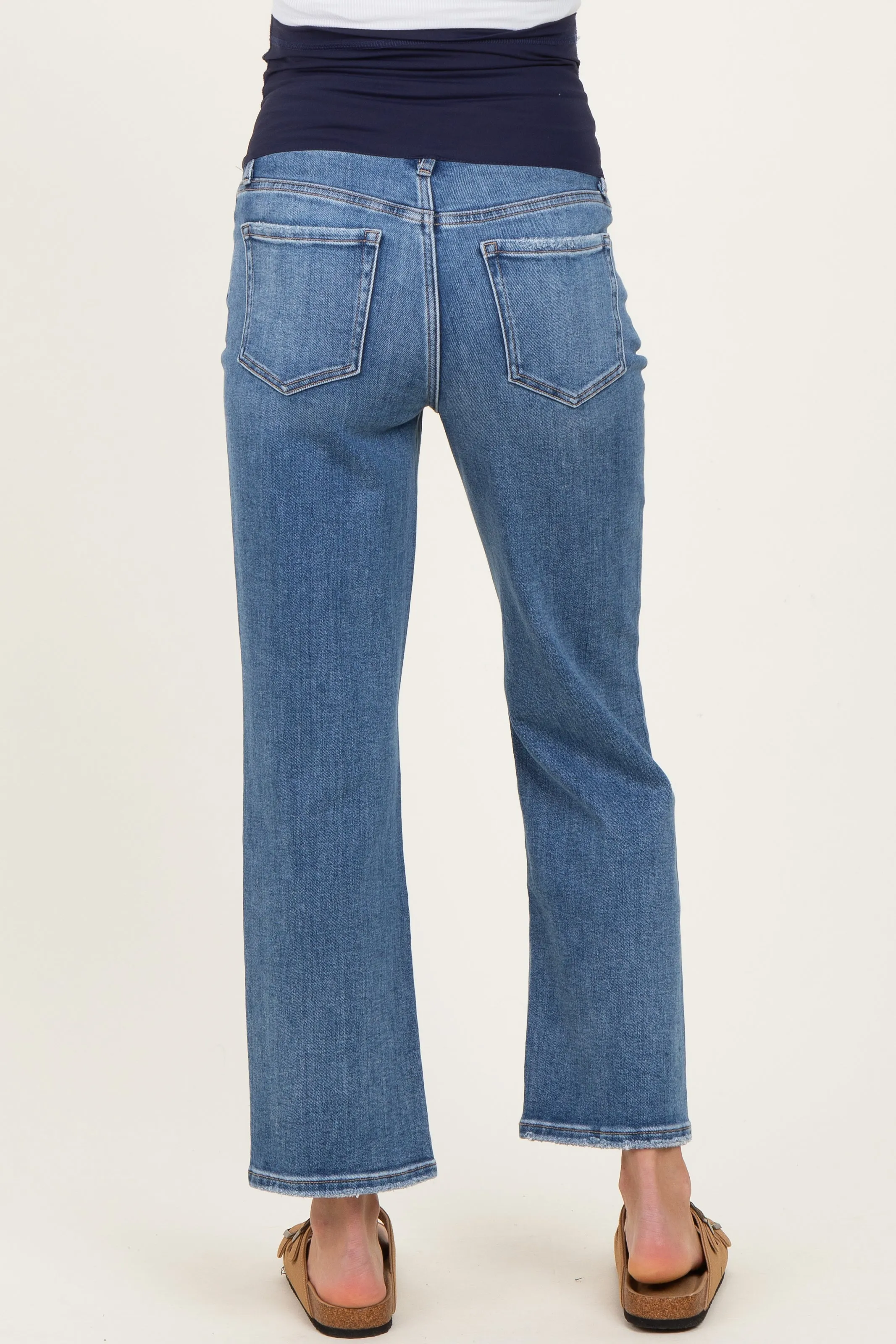 Blue Distressed Open Knee Ankle Straight Leg Maternity Jeans sold by Pinkblush product image thumbnail 5