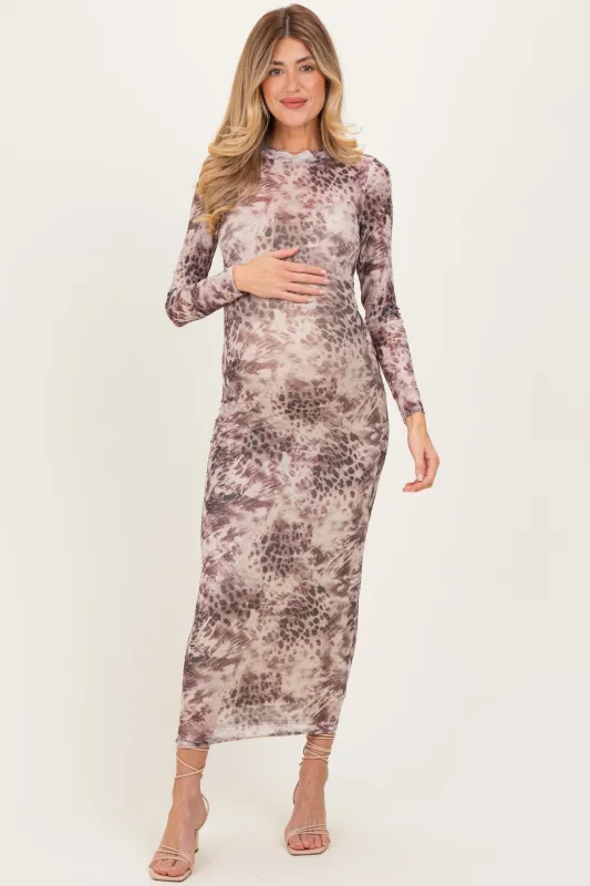 Cream Animal Print Mesh Overlay Maternity Maxi Dress sold by Pinkblush