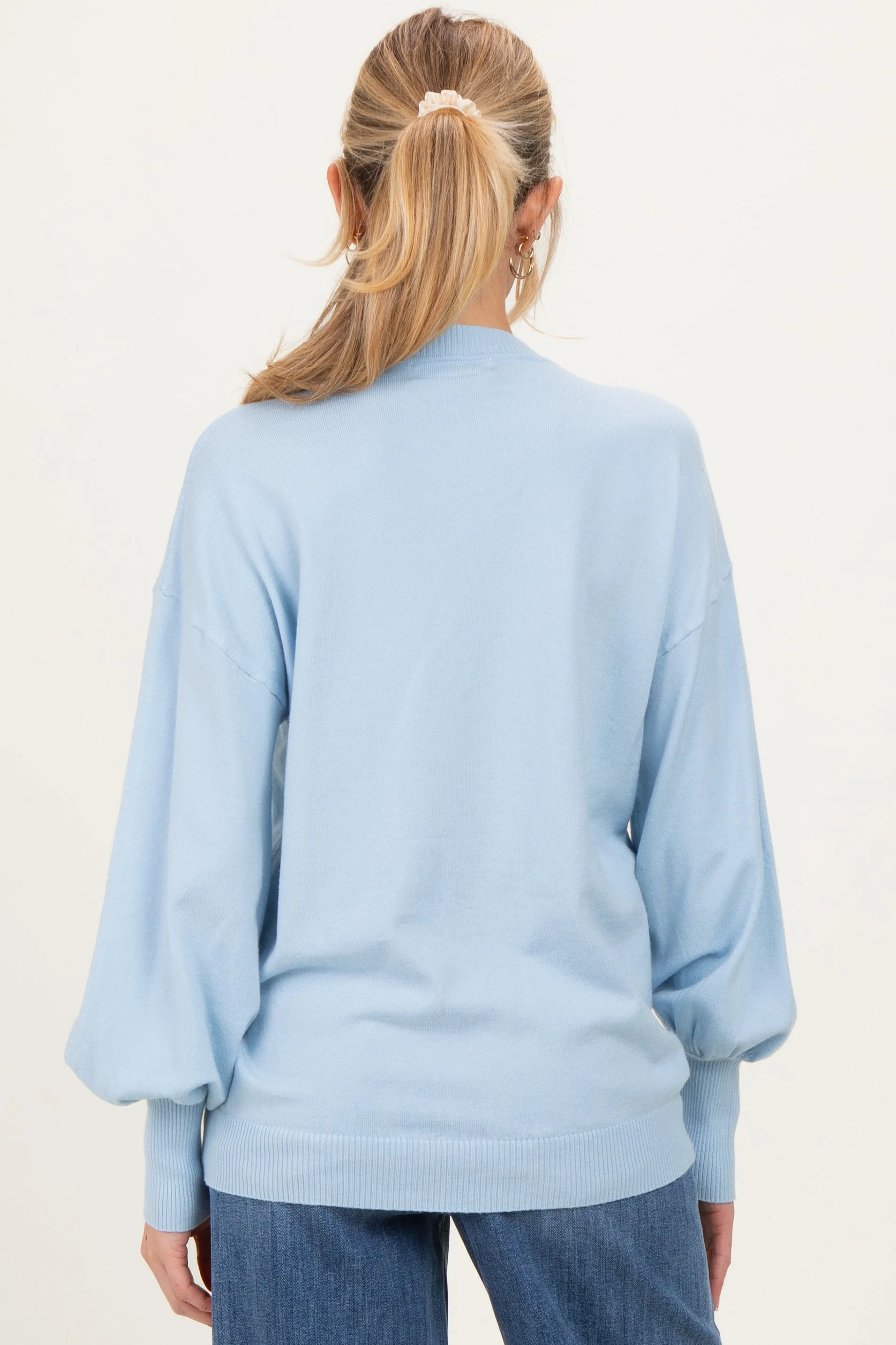 Blue Fine Knit Balloon Sleeve Maternity Sweater sold by Pinkblush product image thumbnail 4