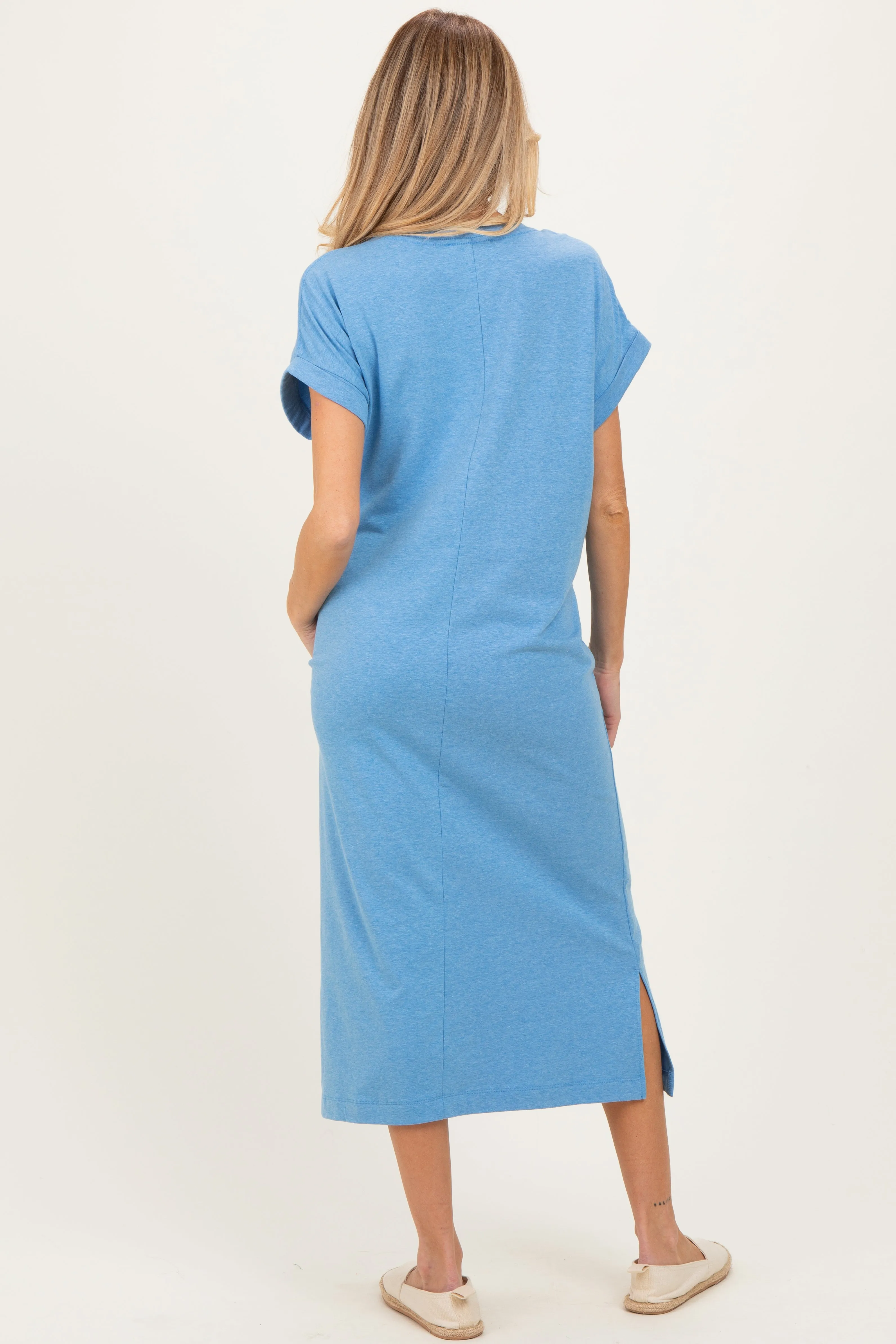 Dusty Blue Pocket Front Maternity Midi T-Shirt Dress sold by Pinkblush product image thumbnail 4