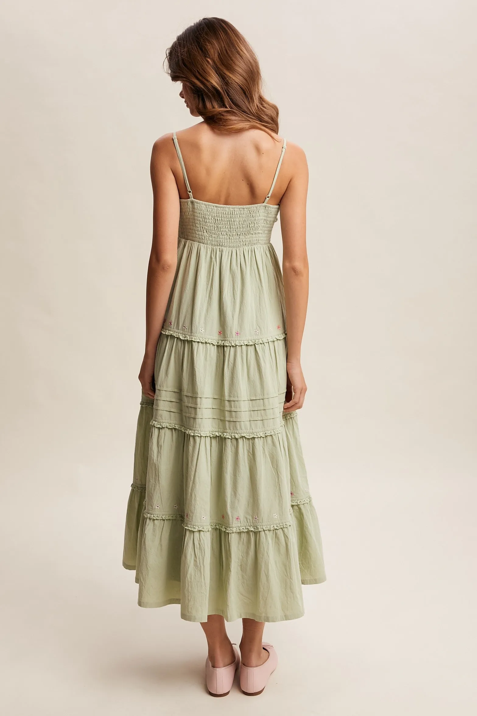 Sage Embroidered Ruffle Tiered Maxi Dress sold by Pinkblush product image thumbnail 5