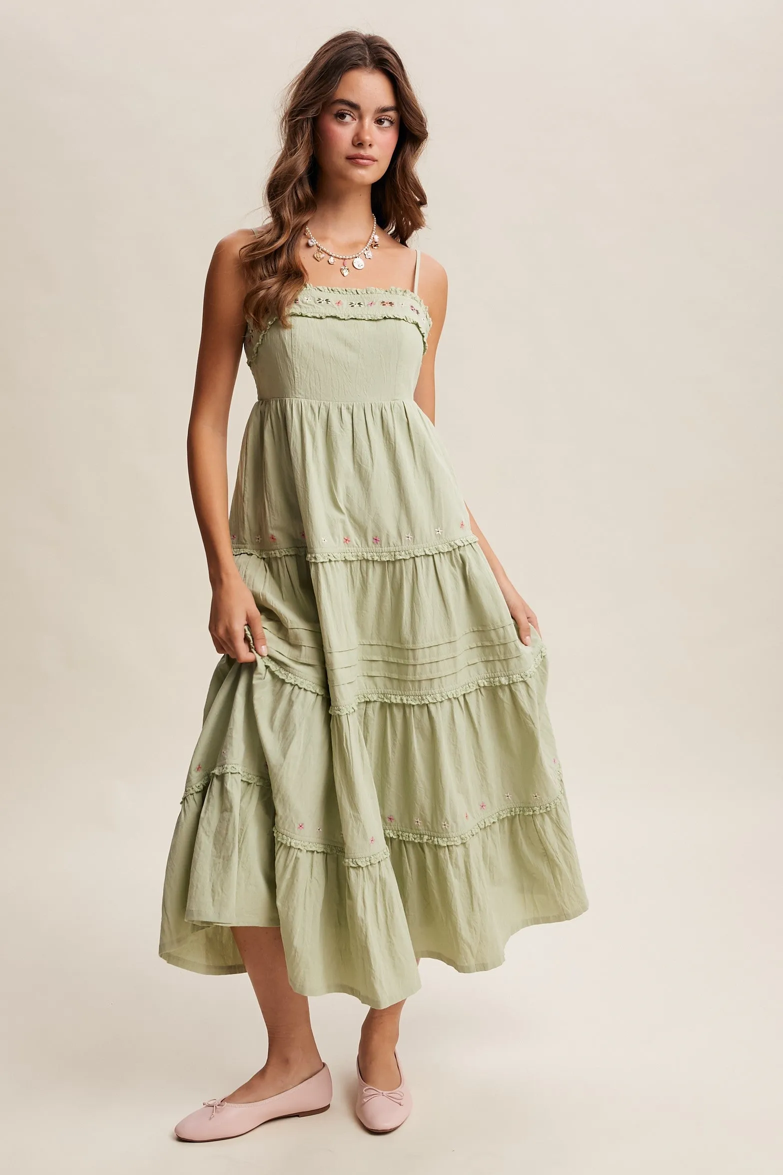 Sage Embroidered Ruffle Tiered Maxi Dress sold by Pinkblush product image thumbnail 2