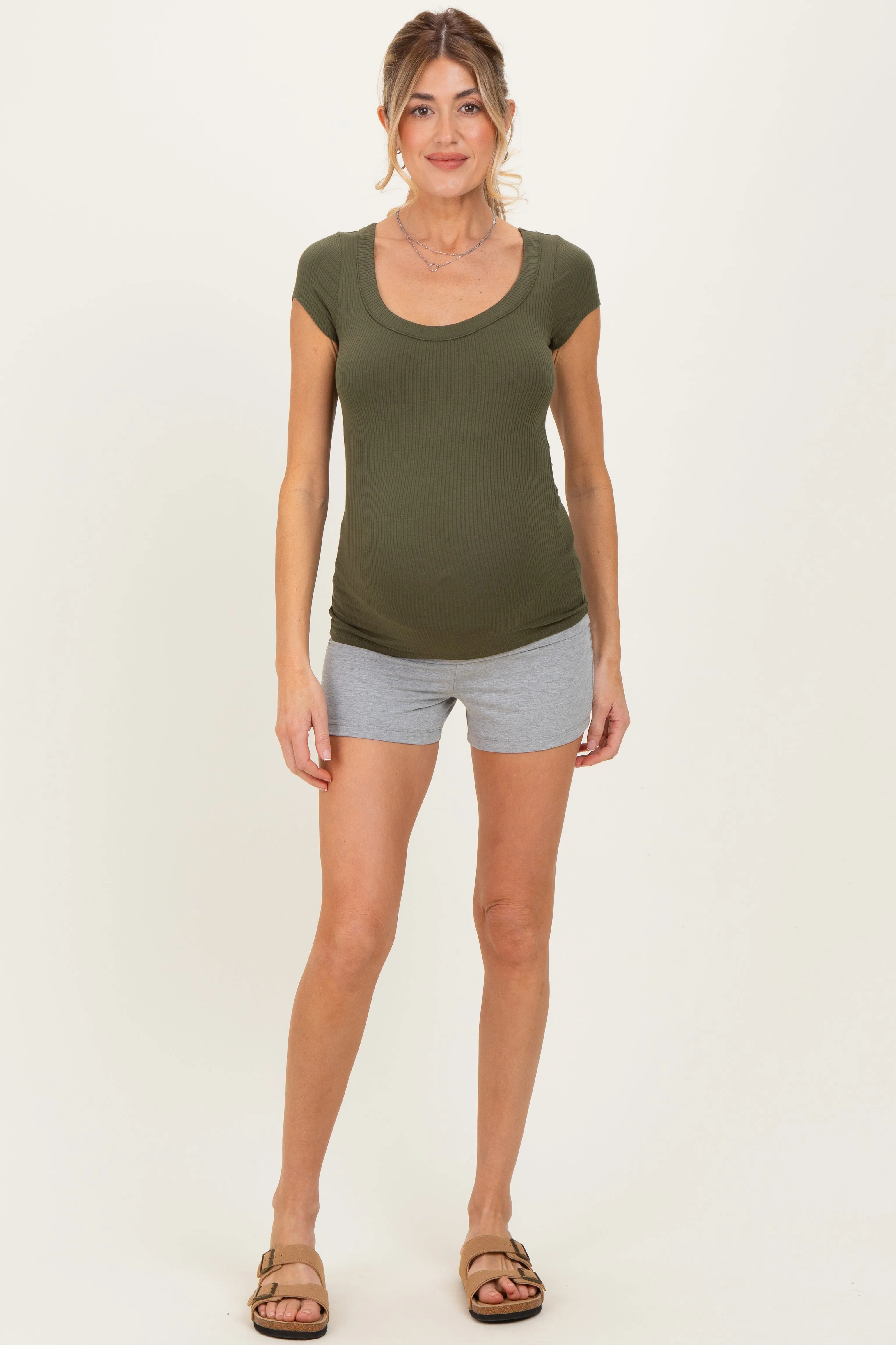 Olive Ribbed Rounded Square Neck Maternity Top sold by Pinkblush product image thumbnail 2