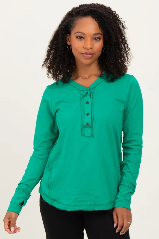Green Long Sleeve Exposed Seam Top sold by Pinkblush