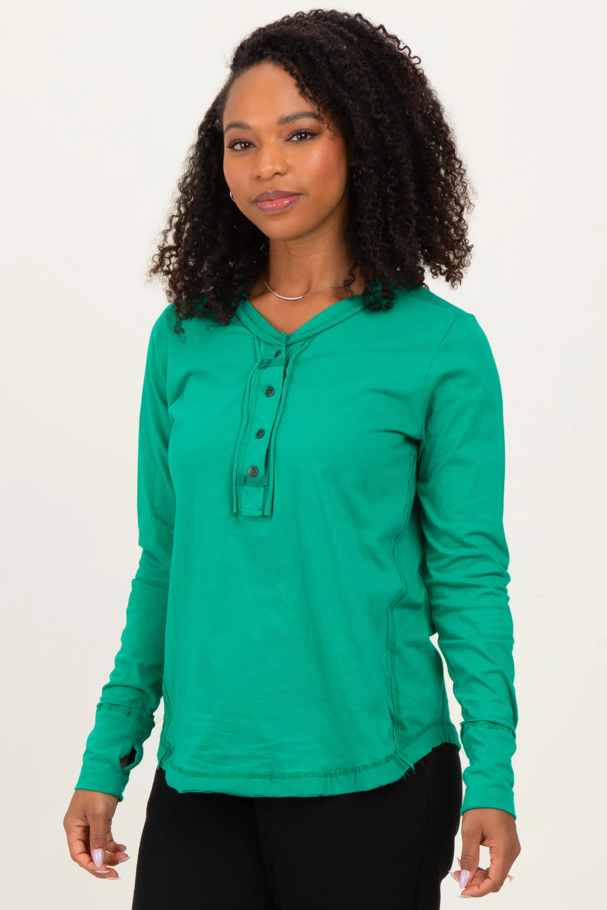 Green Long Sleeve Exposed Seam Top sold by Pinkblush product image thumbnail 3