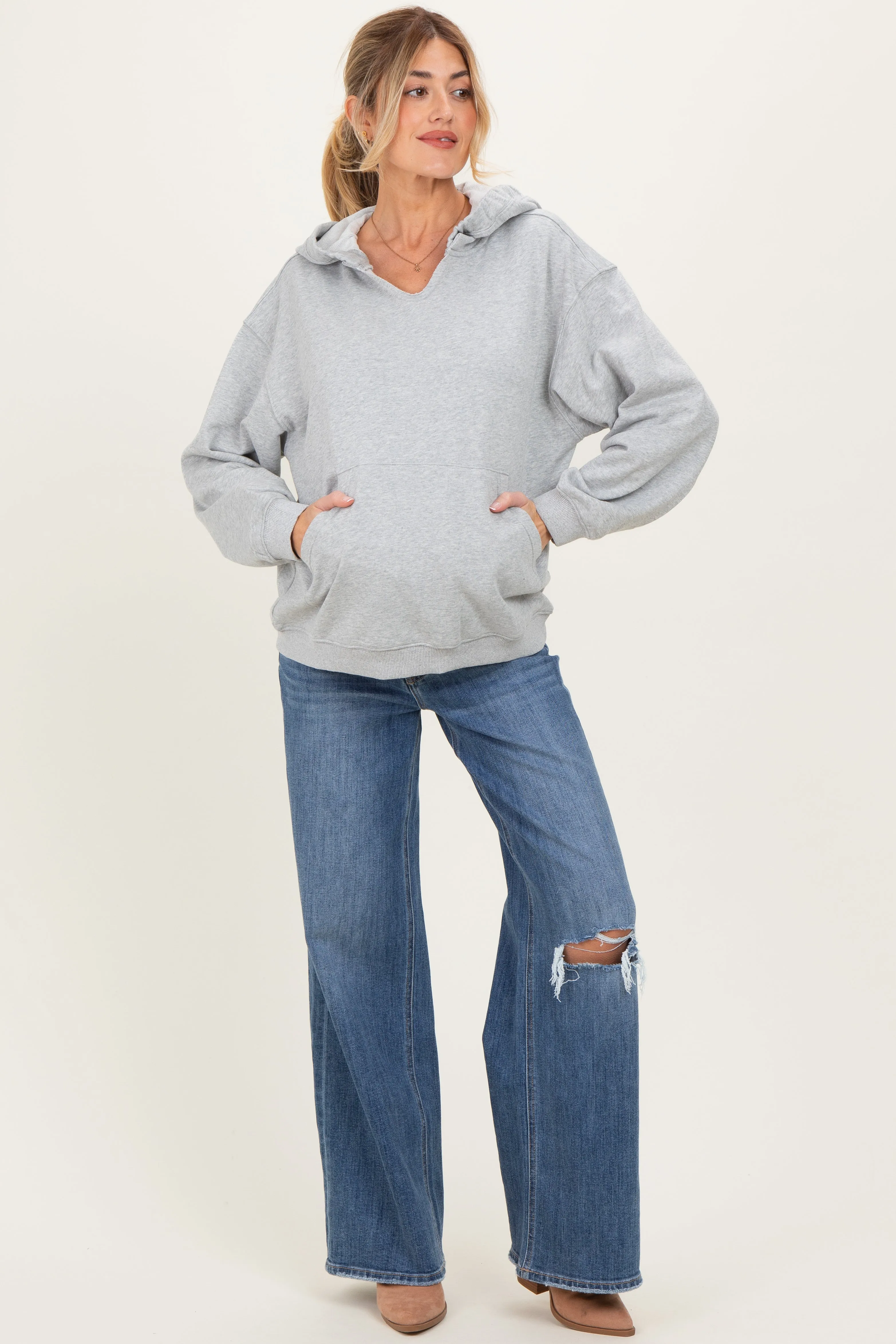 Heather Grey Split Neckline Maternity Hoodie sold by Pinkblush product image thumbnail 2