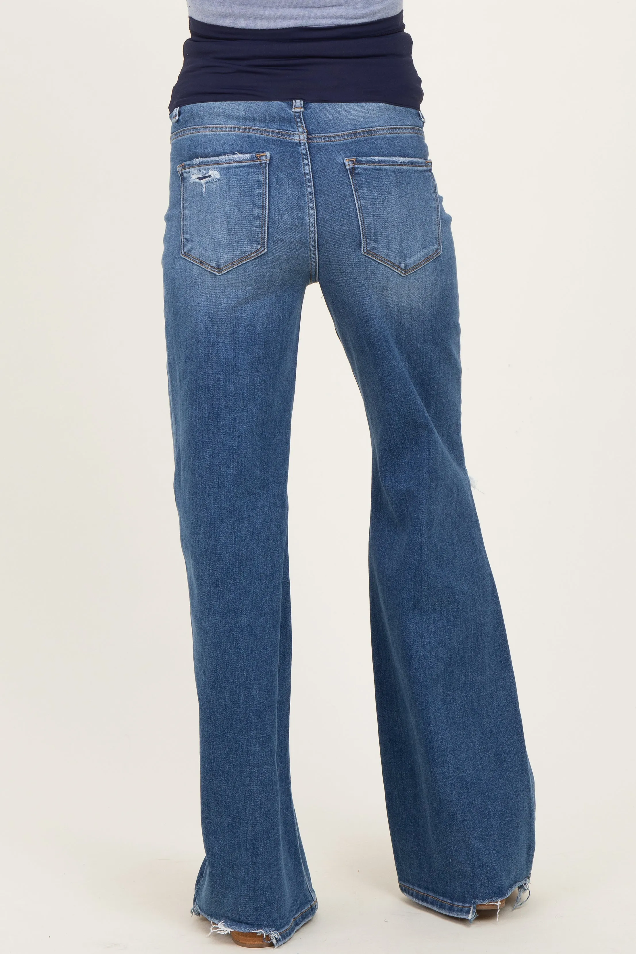 Navy Distressed Knee Wide Leg Maternity Jeans sold by Pinkblush product image thumbnail 5