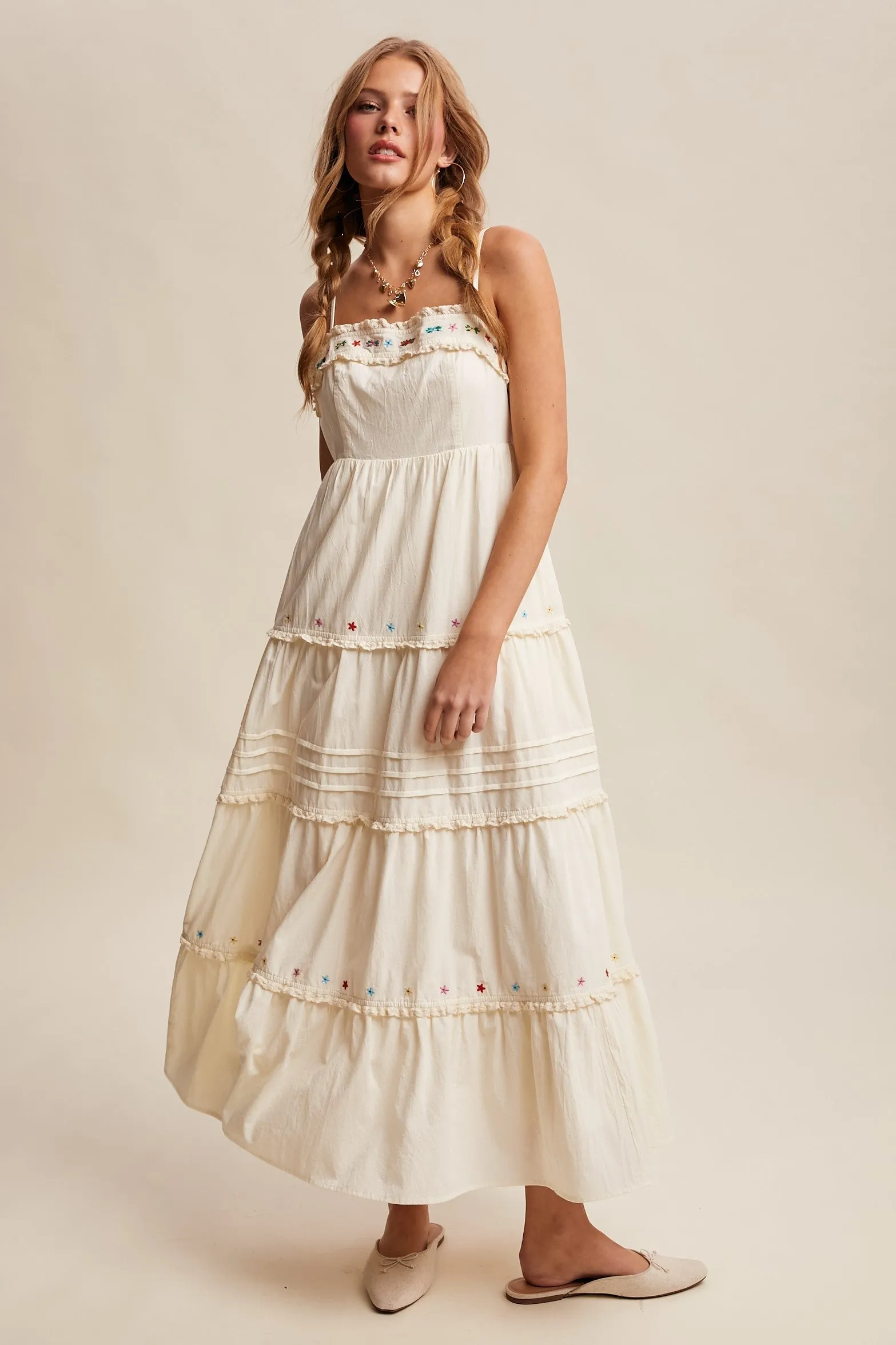 Ecru Embroidered Ruffle Tiered Maxi Dress sold by Pinkblush product image thumbnail 2