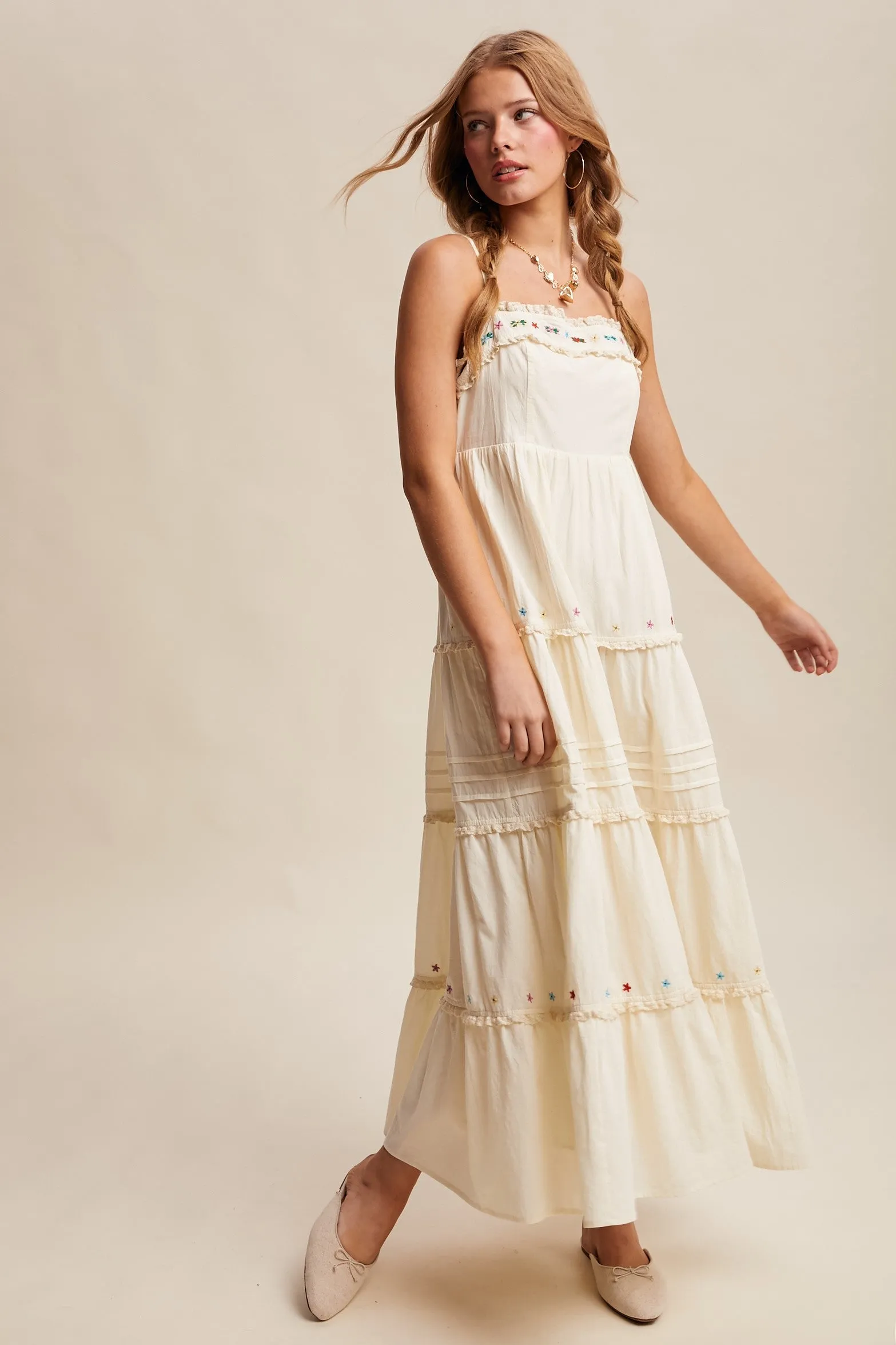 Ecru Embroidered Ruffle Tiered Maxi Dress sold by Pinkblush product image thumbnail 3