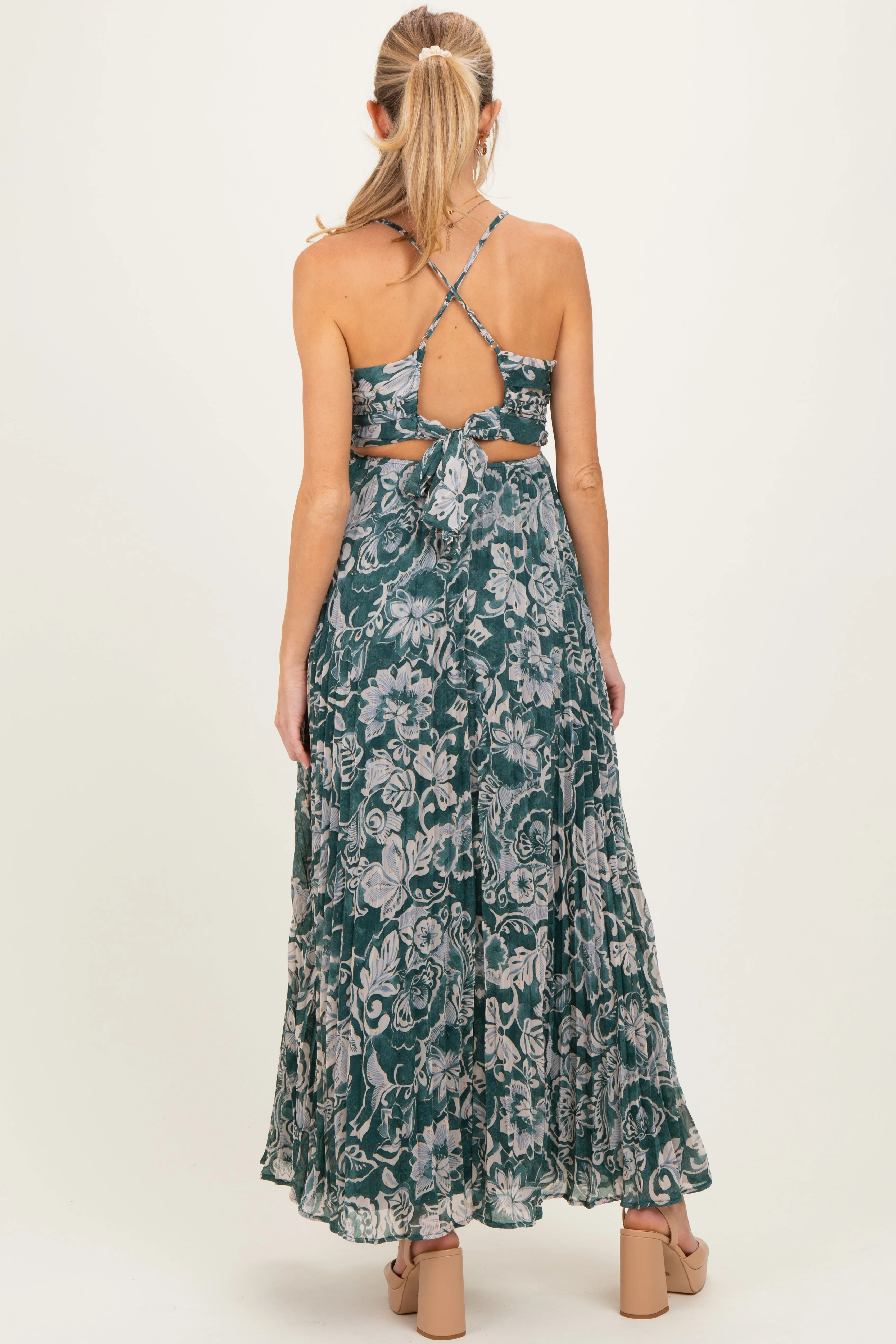 Teal Floral Sleeveless Maternity Maxi Dress sold by Pinkblush product image thumbnail 4