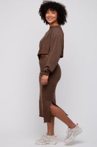 Brown Knit Long Sleeve Crop Top Midi Skirt Set sold by Pinkblush