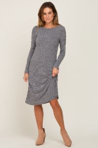 Grey Ribbed Long Sleeve Midi Dress sold by Pinkblush