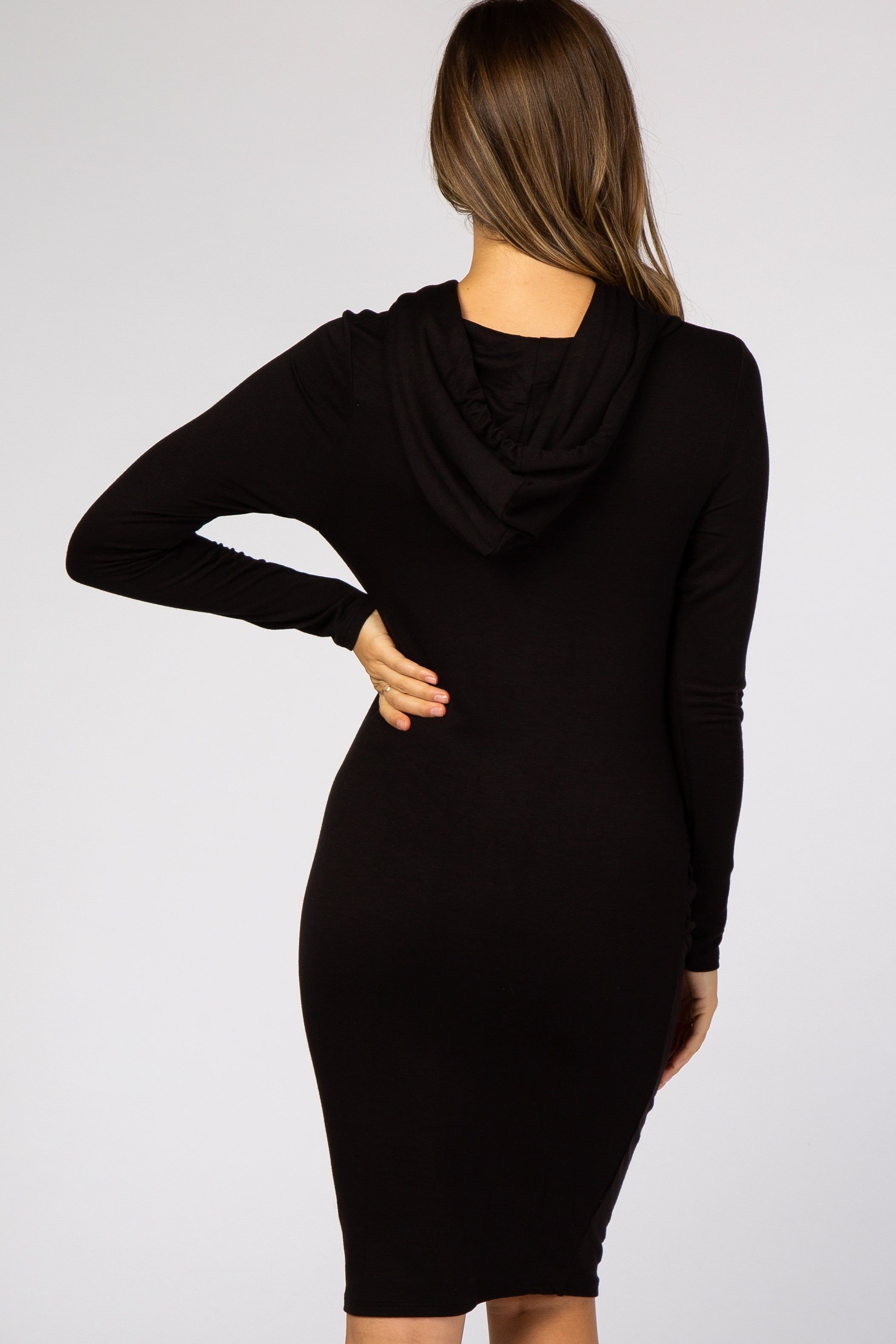 Black Ruched Hooded Maternity Dress sold by Pinkblush product image thumbnail 4