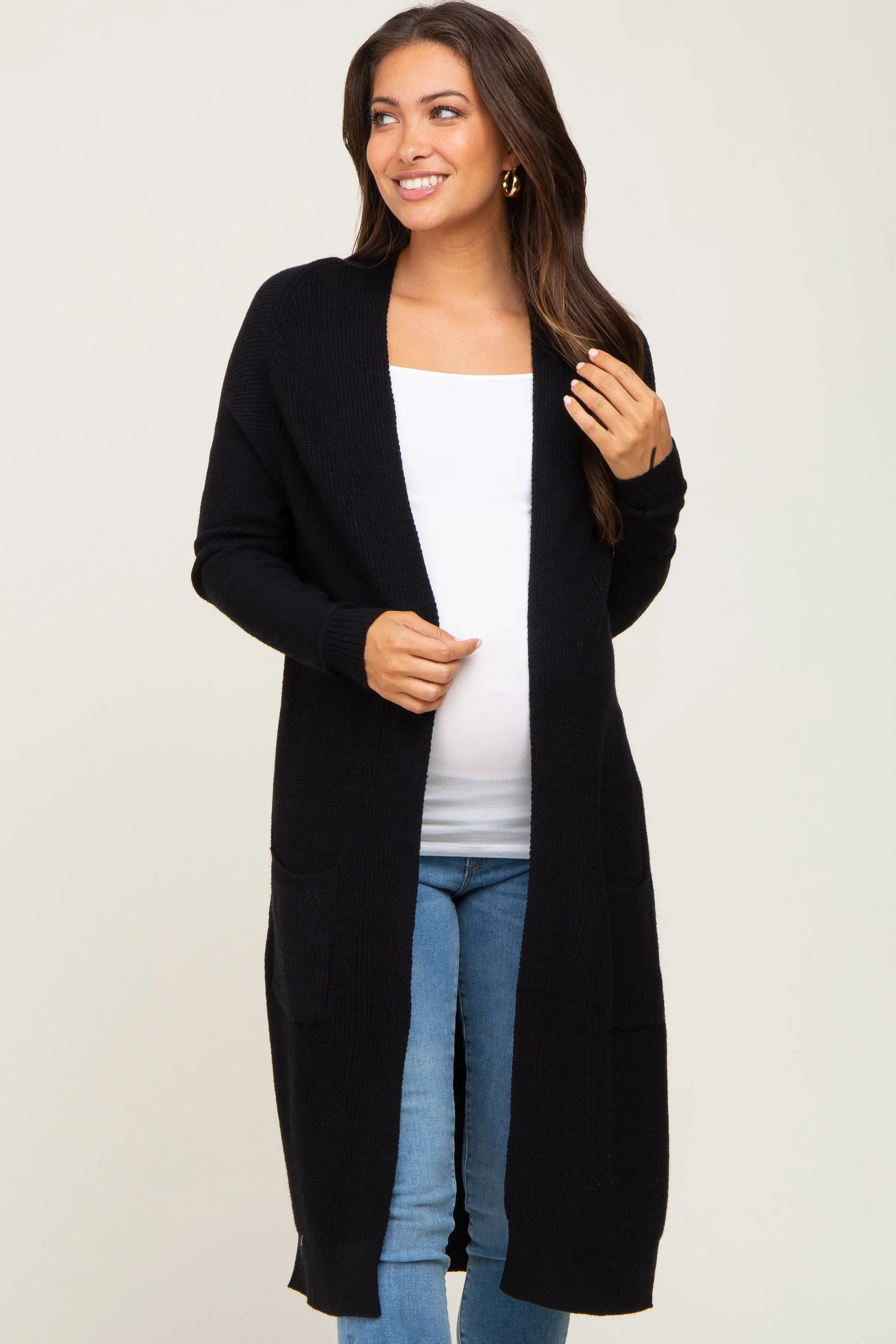 Black Open Front Long Maternity Cardigan sold by Pinkblush product image thumbnail 2