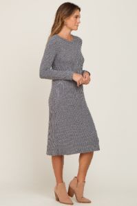 Grey Ribbed Long Sleeve Midi Dress sold by Pinkblush