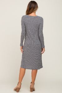 Grey Ribbed Long Sleeve Midi Dress sold by Pinkblush