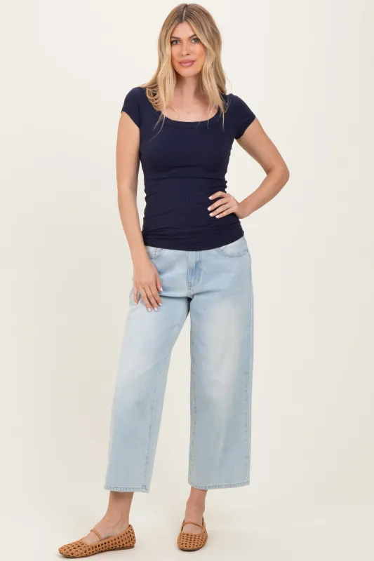 Navy Ribbed Rounded Square Neck Top sold by Pinkblush