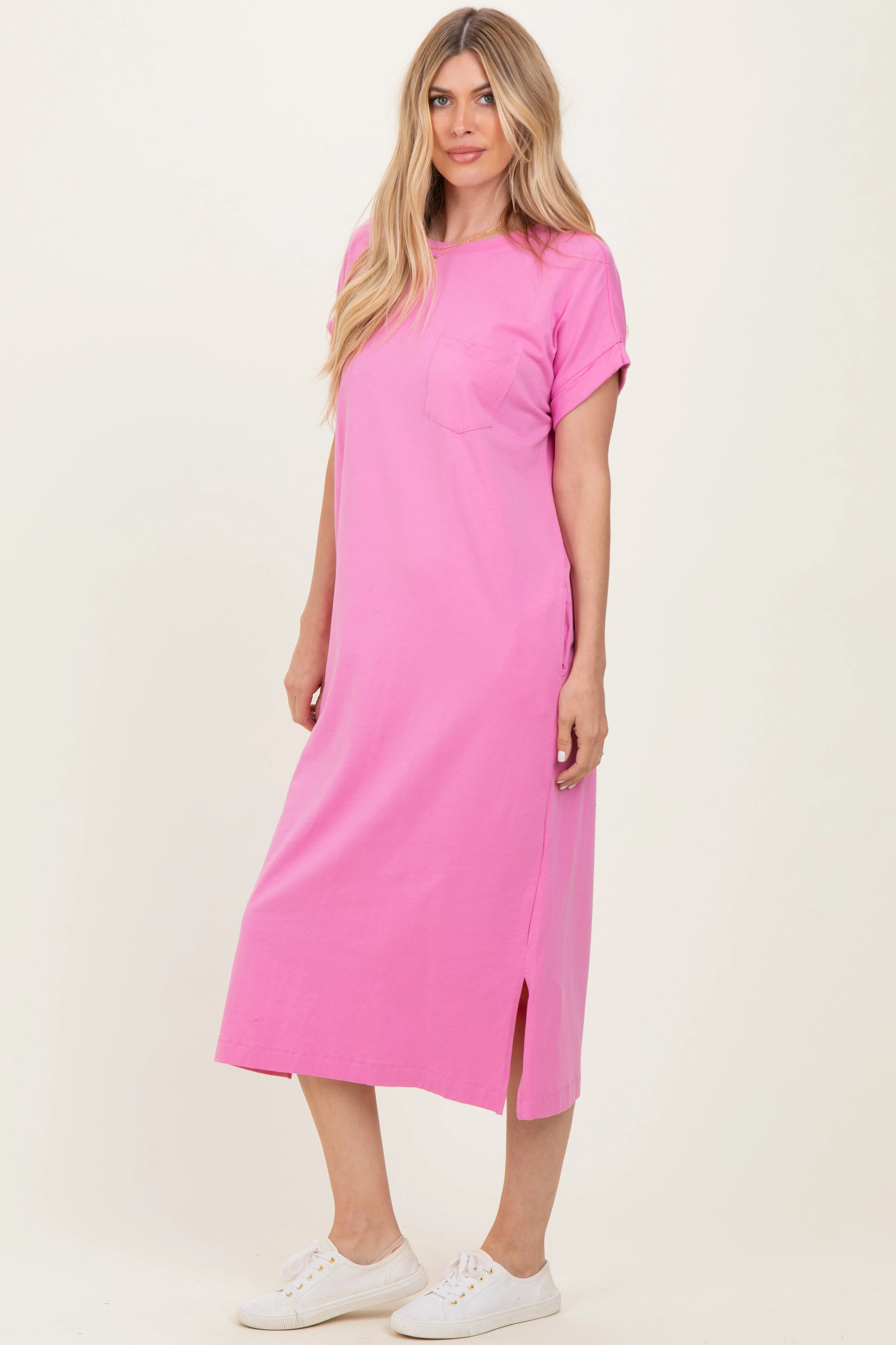 Pink Pocket Front Midi T-Shirt Dress sold by Pinkblush product image thumbnail 3