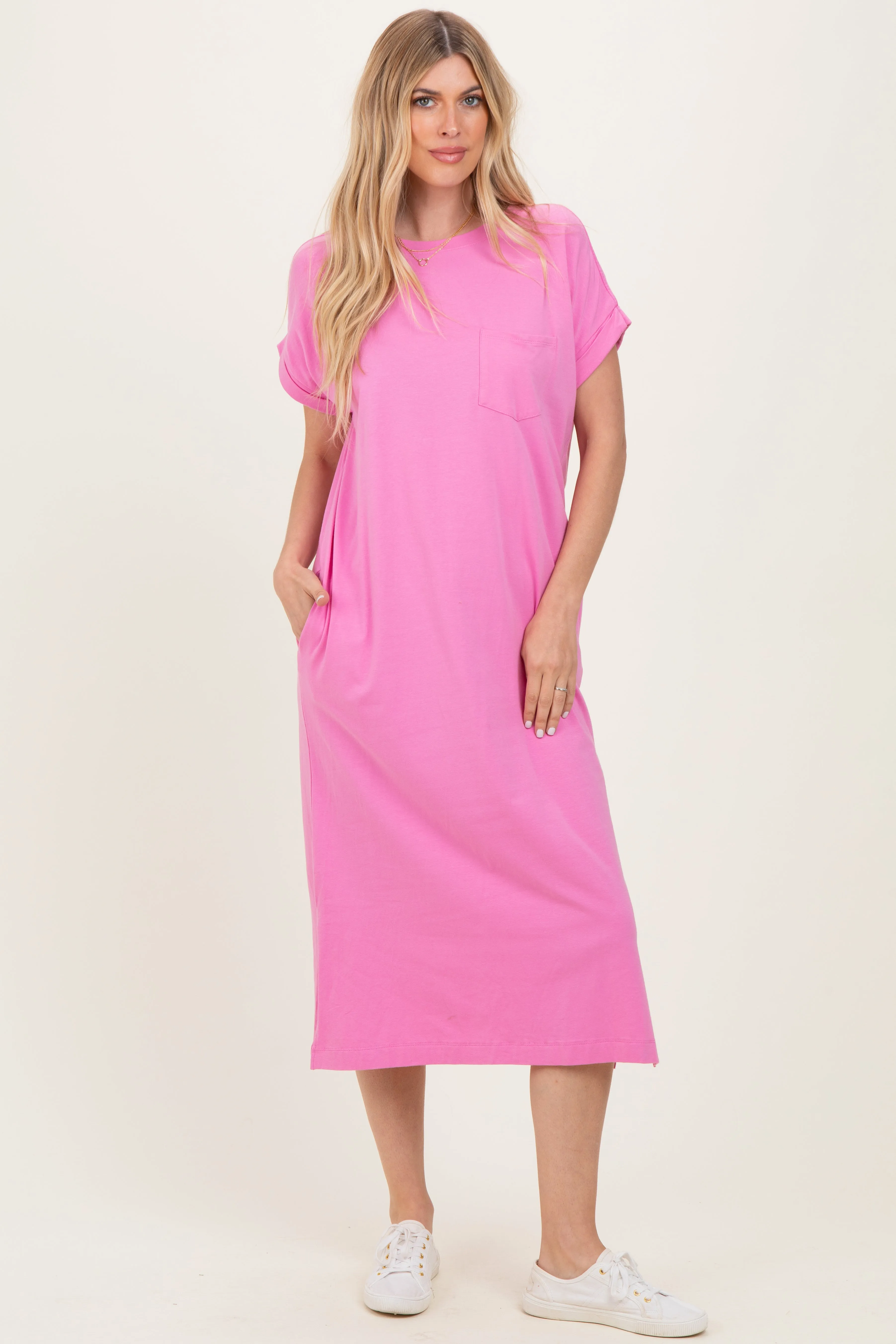 Pink Pocket Front Midi T-Shirt Dress sold by Pinkblush