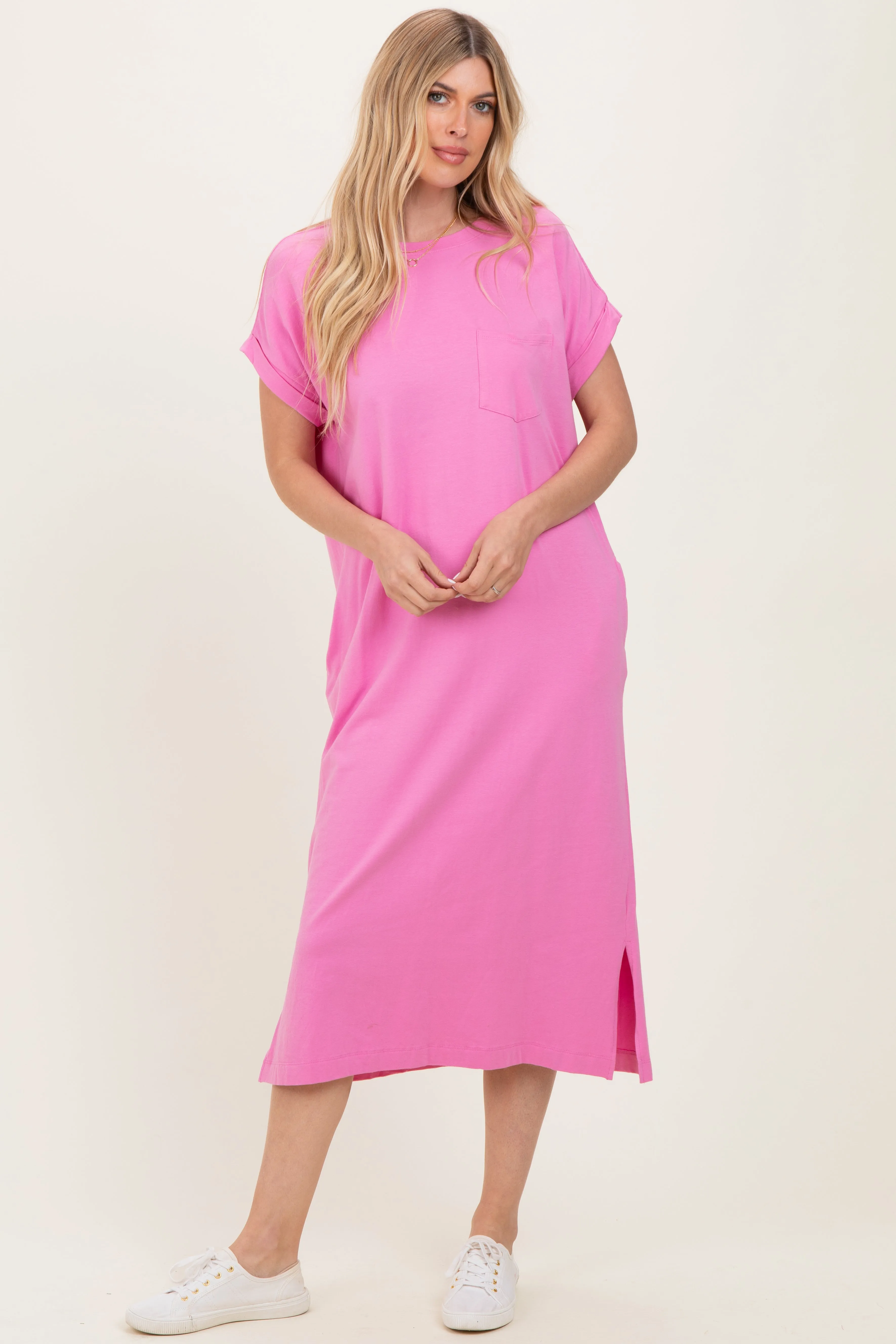 Pink Pocket Front Midi T-Shirt Dress sold by Pinkblush product image thumbnail 2