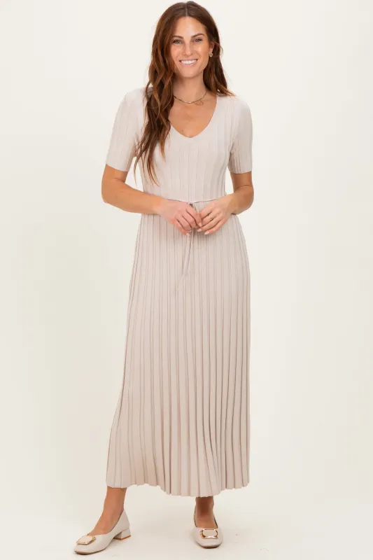 Taupe Ribbed Short Sleeve Knit Maxi Dress sold by Pinkblush