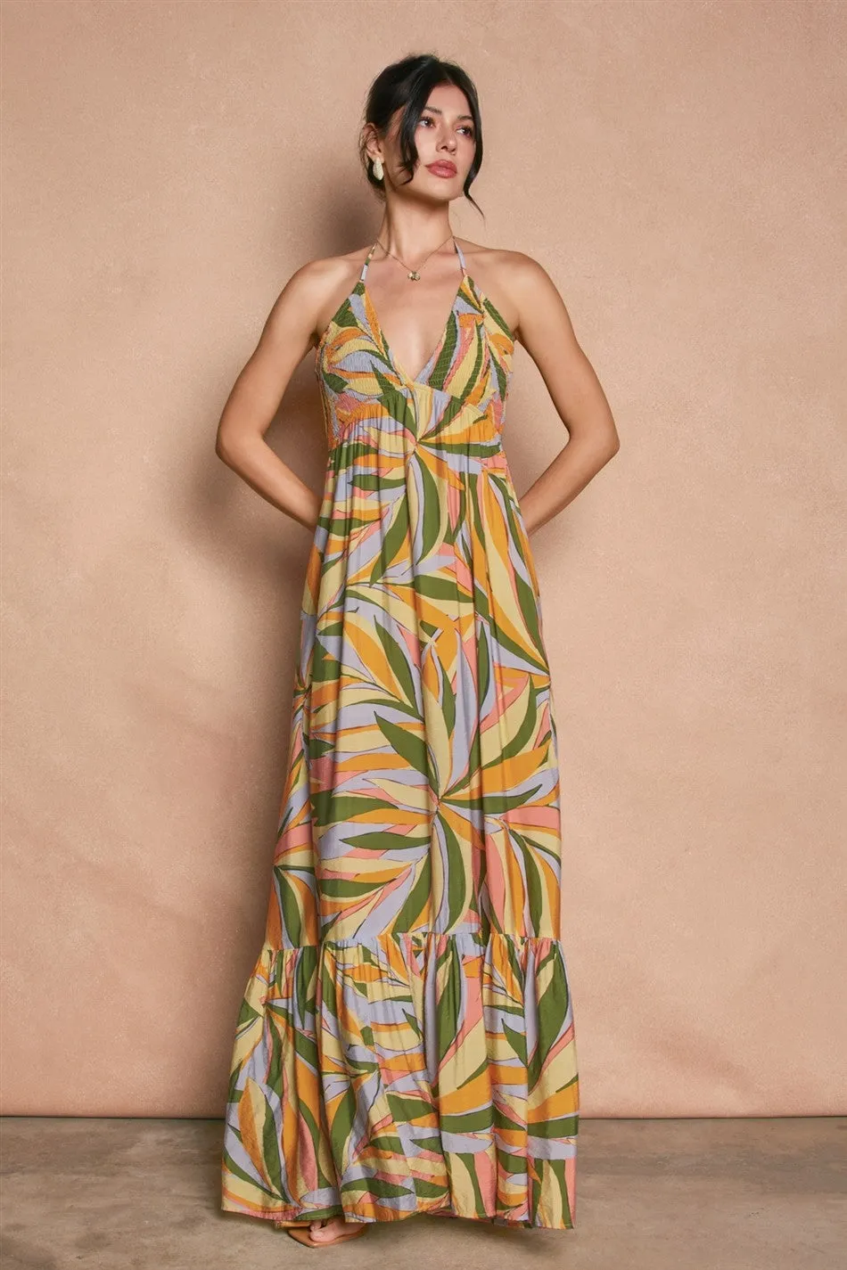 Multicolor Print Halter Cutout Tie Back Maxi Dress sold by Pinkblush product image thumbnail 2