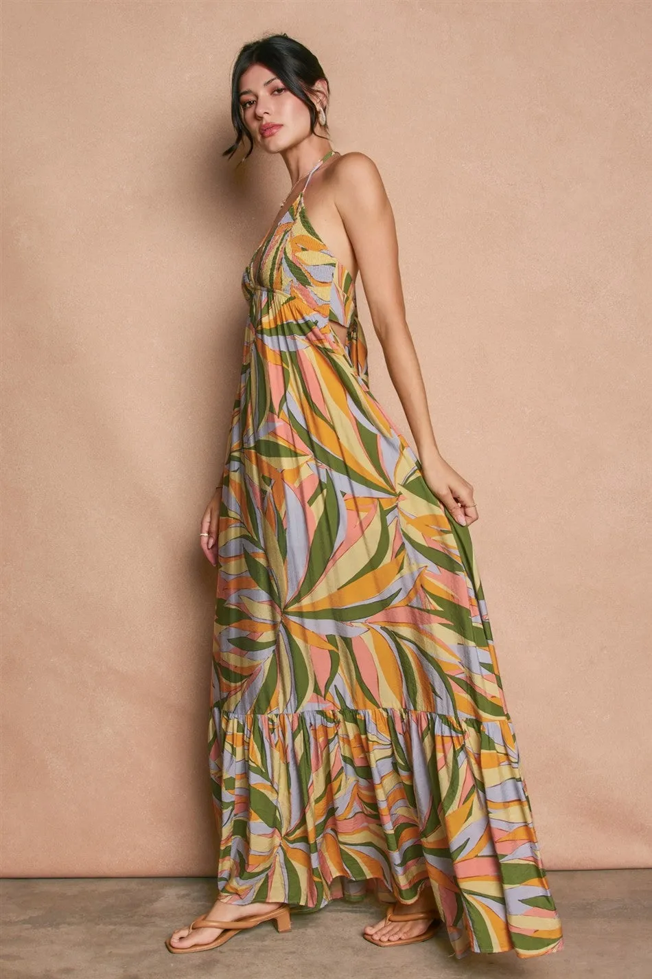 Multicolor Print Halter Cutout Tie Back Maxi Dress sold by Pinkblush product image thumbnail 3