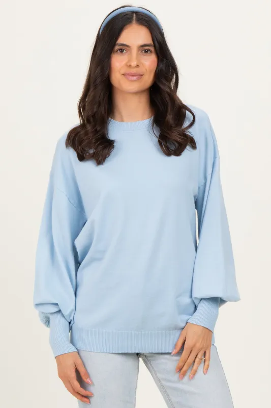 Blue Fine Knit Balloon Sleeve Sweater sold by Pinkblush