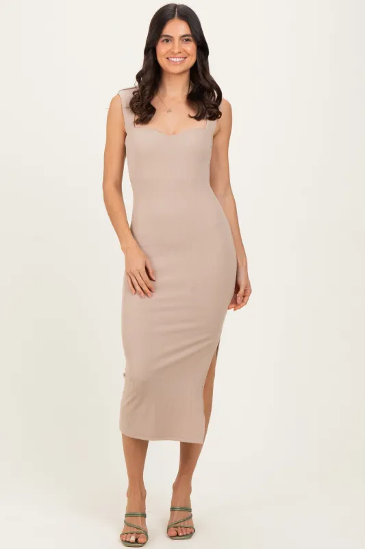 Light Taupe Cutout Fitted Midi Dress sold by Pinkblush
