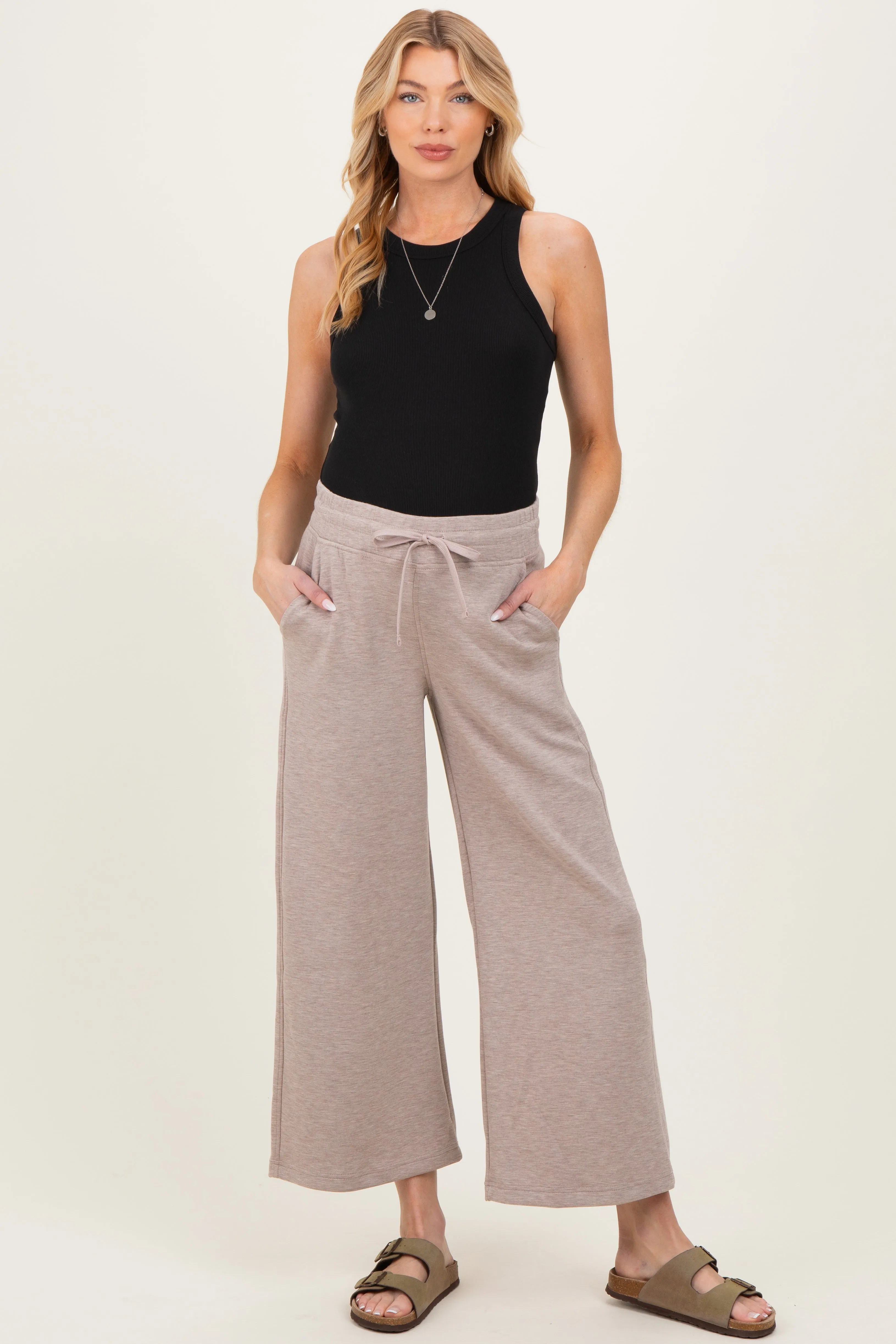 Heather Taupe Ankle Wide Leg Maternity Lounge Pants sold by Pinkblush