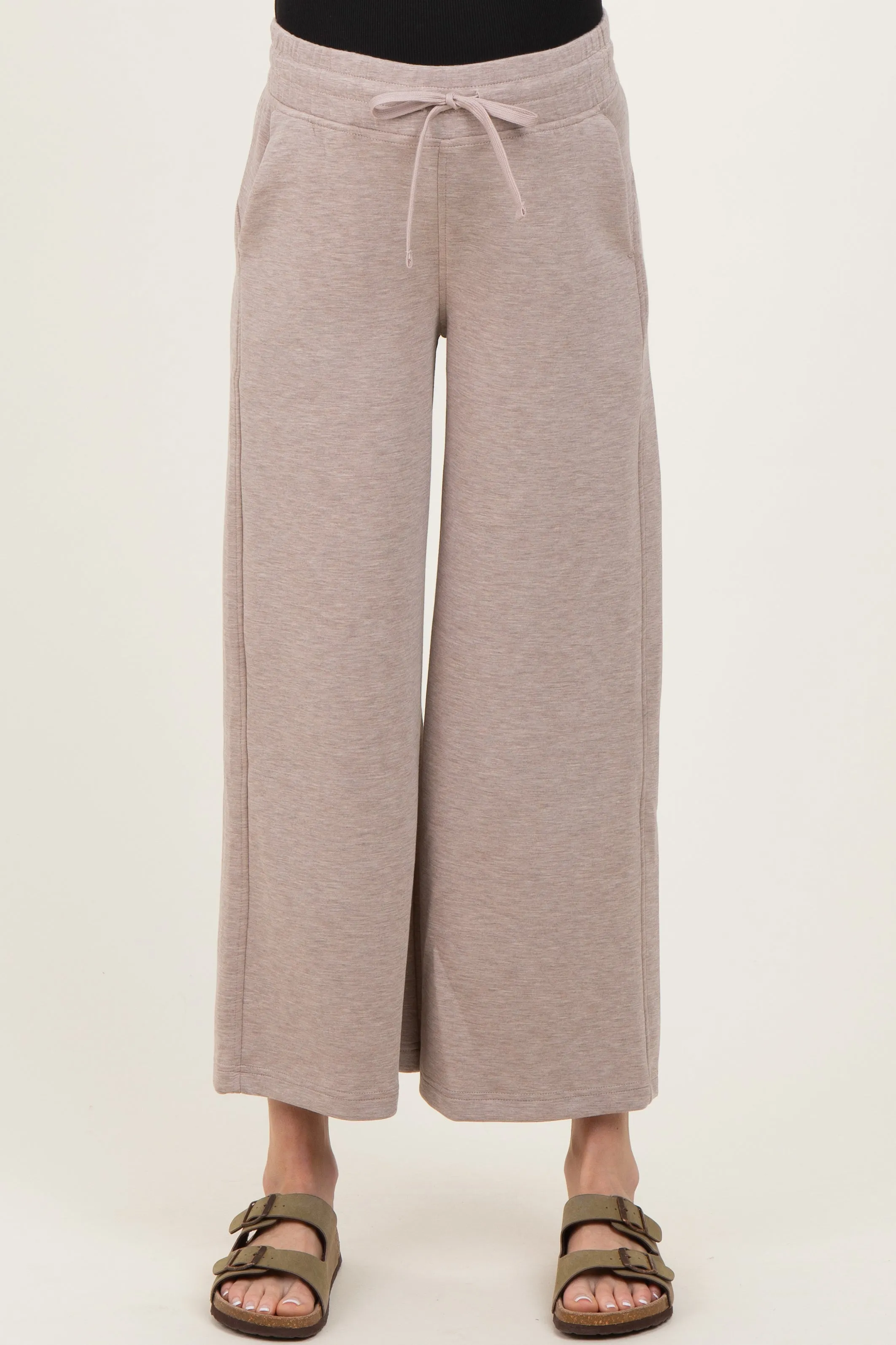 Heather Taupe Ankle Wide Leg Maternity Lounge Pants sold by Pinkblush product image thumbnail 2