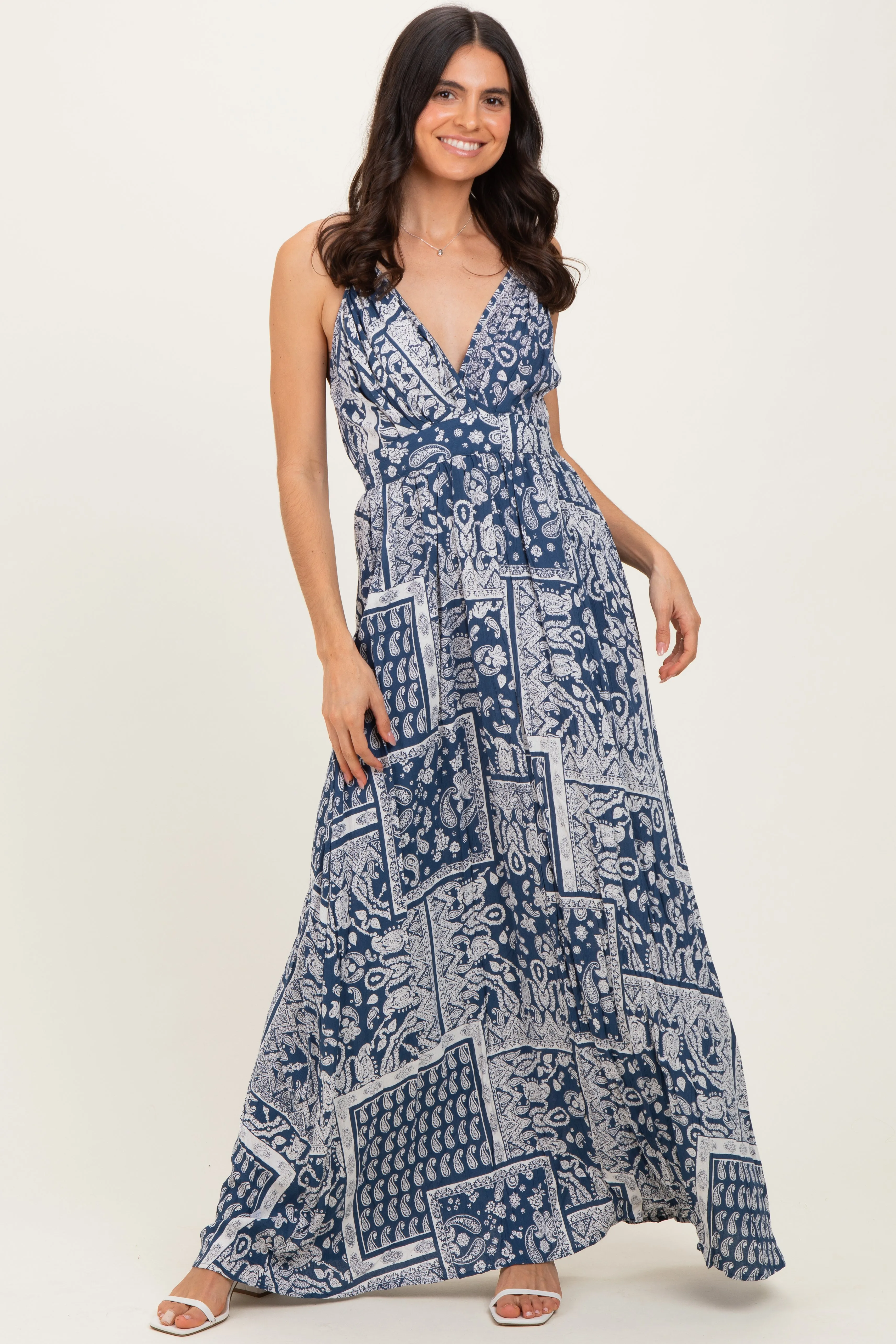 Navy Printed Crisscross Back Maxi Dress sold by Pinkblush product image thumbnail 2