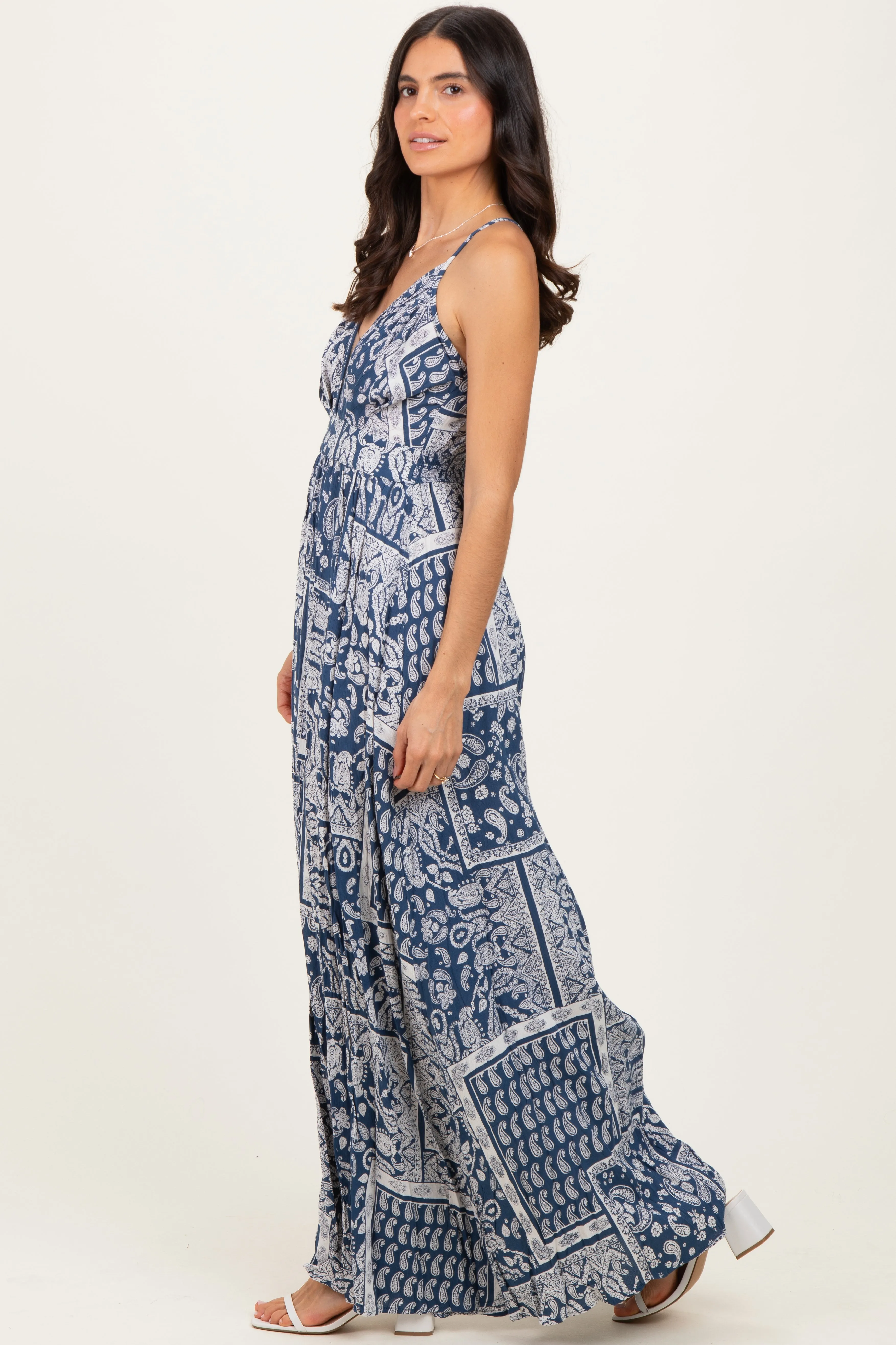 Navy Printed Crisscross Back Maxi Dress sold by Pinkblush product image thumbnail 3