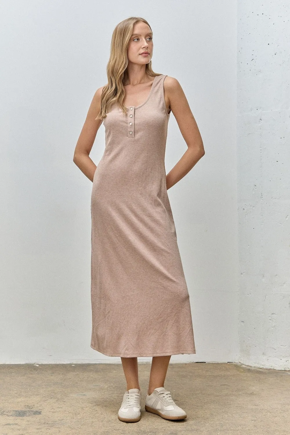 Light Tan Ribbed Knit Maternity Midi Tank Dress sold by Pinkblush product image thumbnail 5