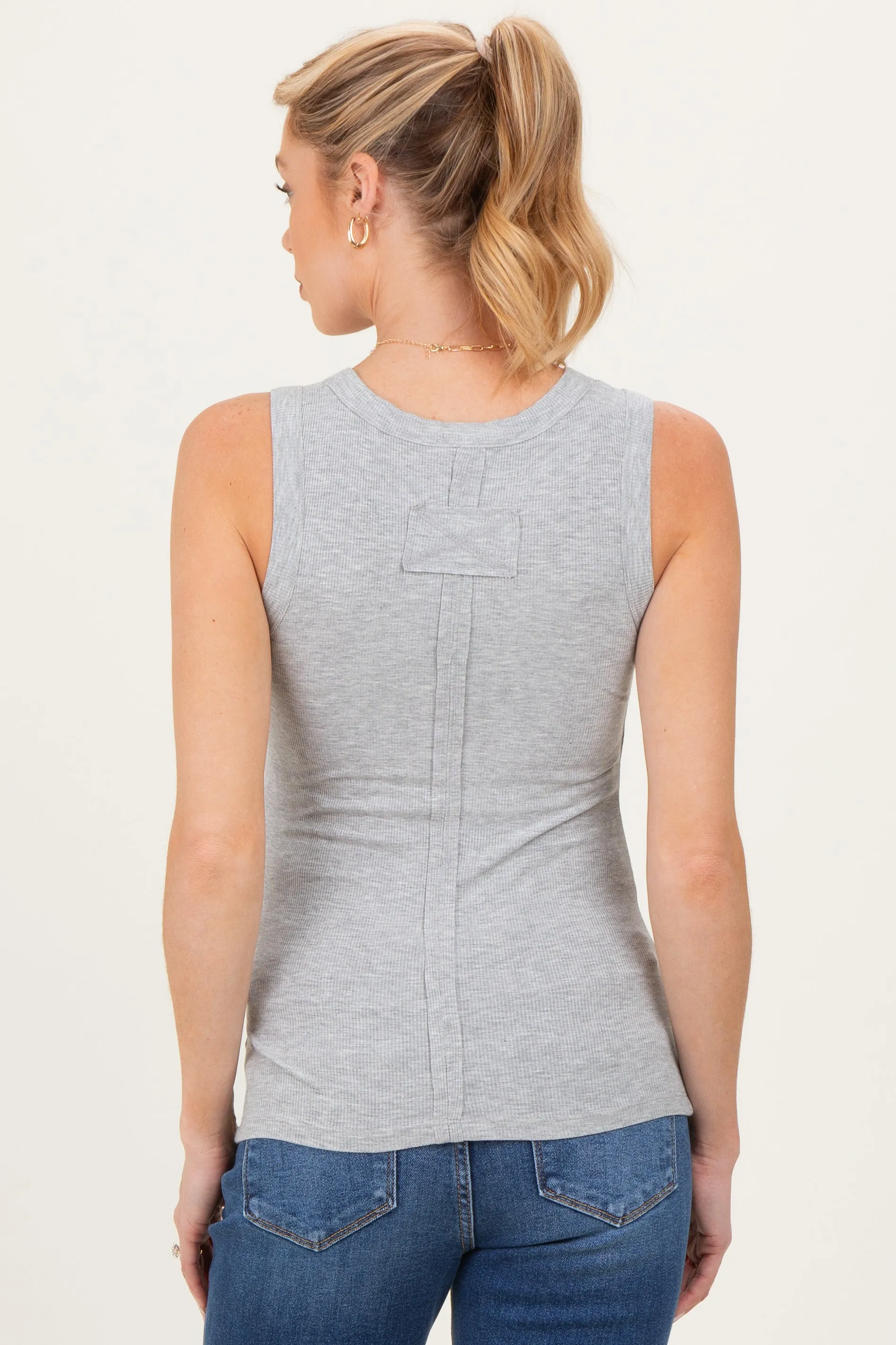 Heather Grey Ribbed High Neck Maternity Tank Top sold by Pinkblush product image thumbnail 4