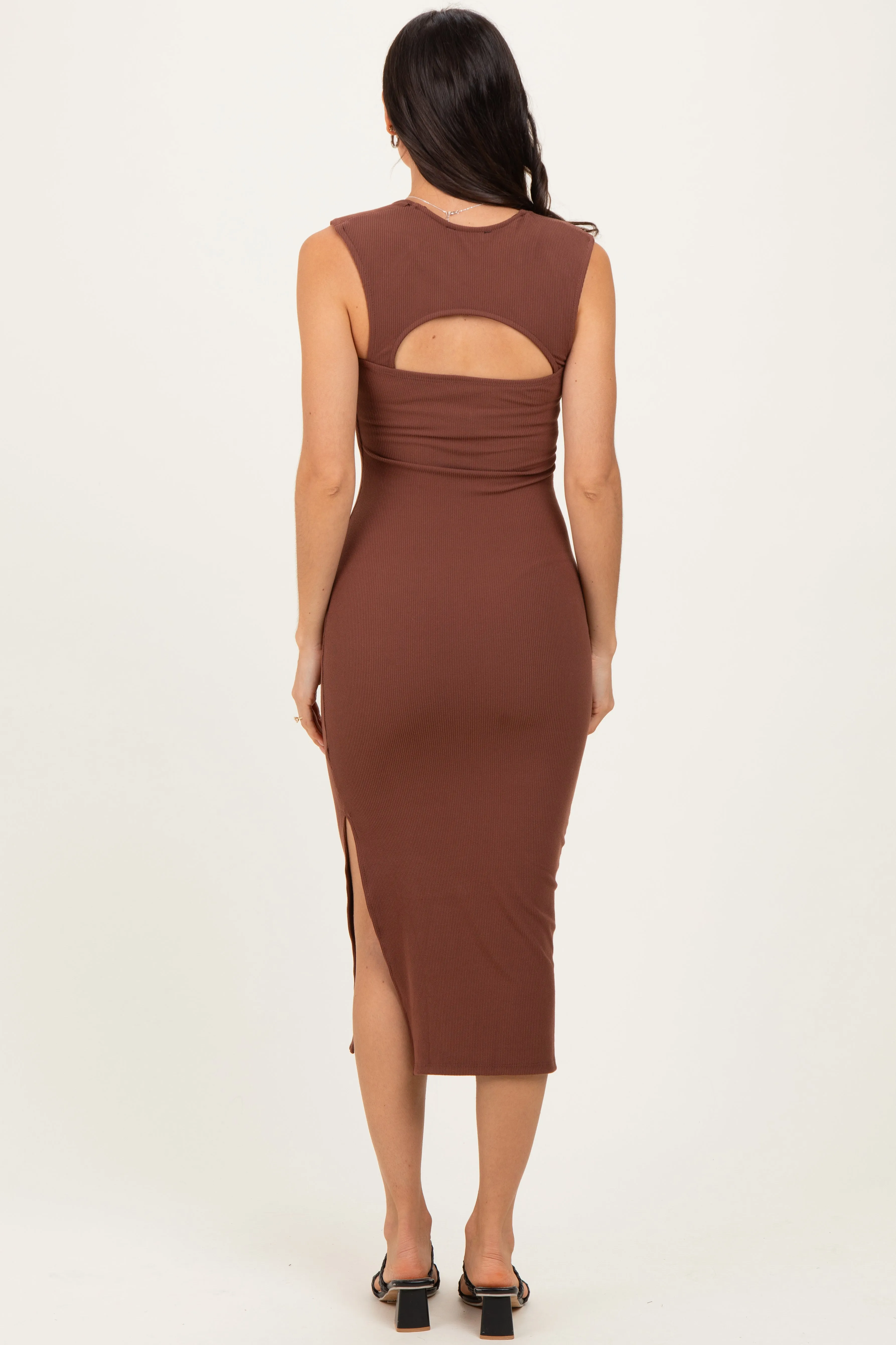 Brown Cutout Fitted Midi Dress sold by Pinkblush product image thumbnail 4