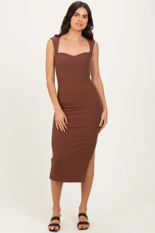 Brown Cutout Fitted Midi Dress made by Pinkblush