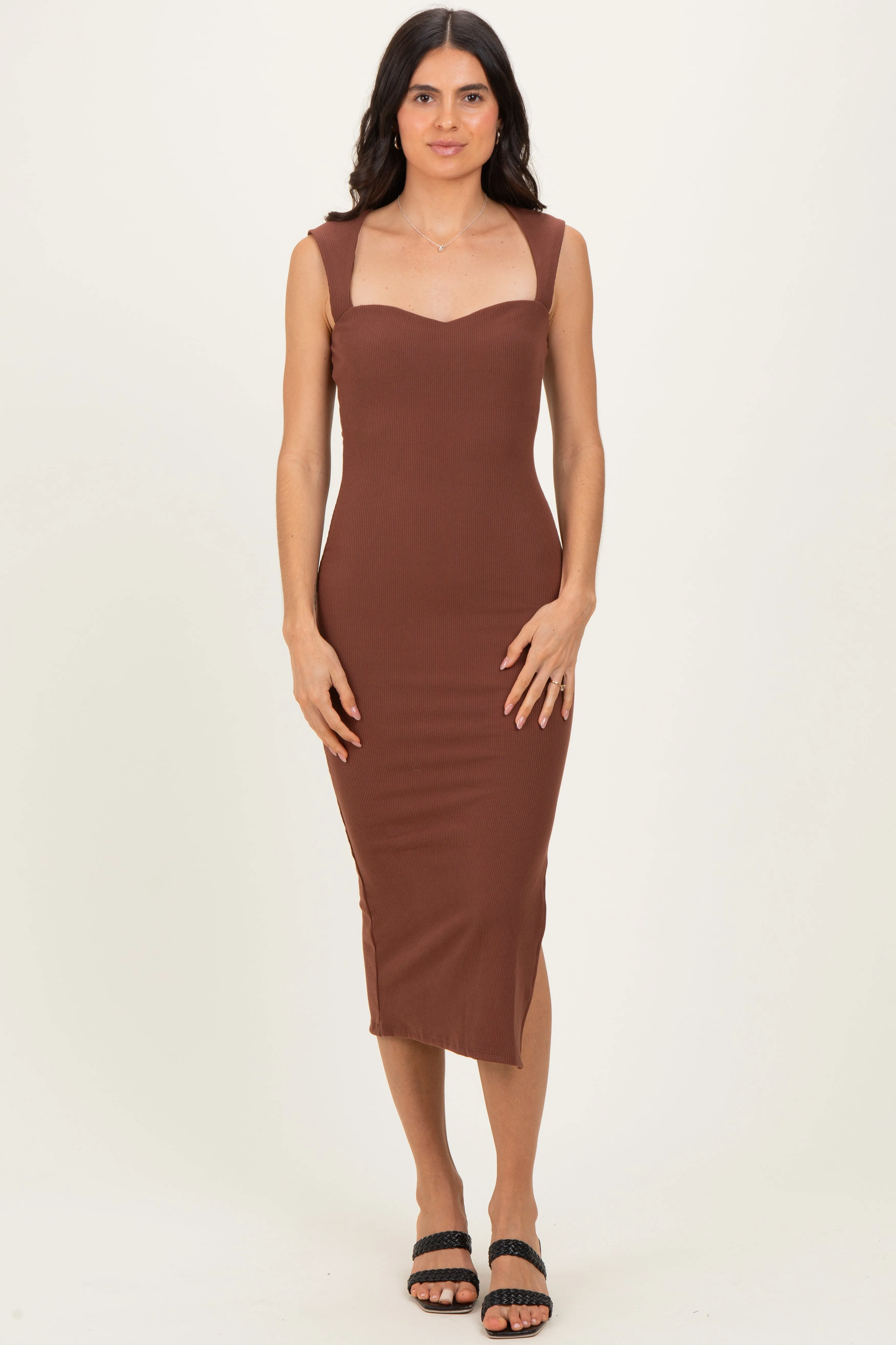Brown Cutout Fitted Midi Dress sold by Pinkblush product image thumbnail 2