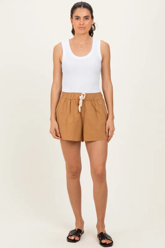 Camel Drawstring Shorts sold by Pinkblush
