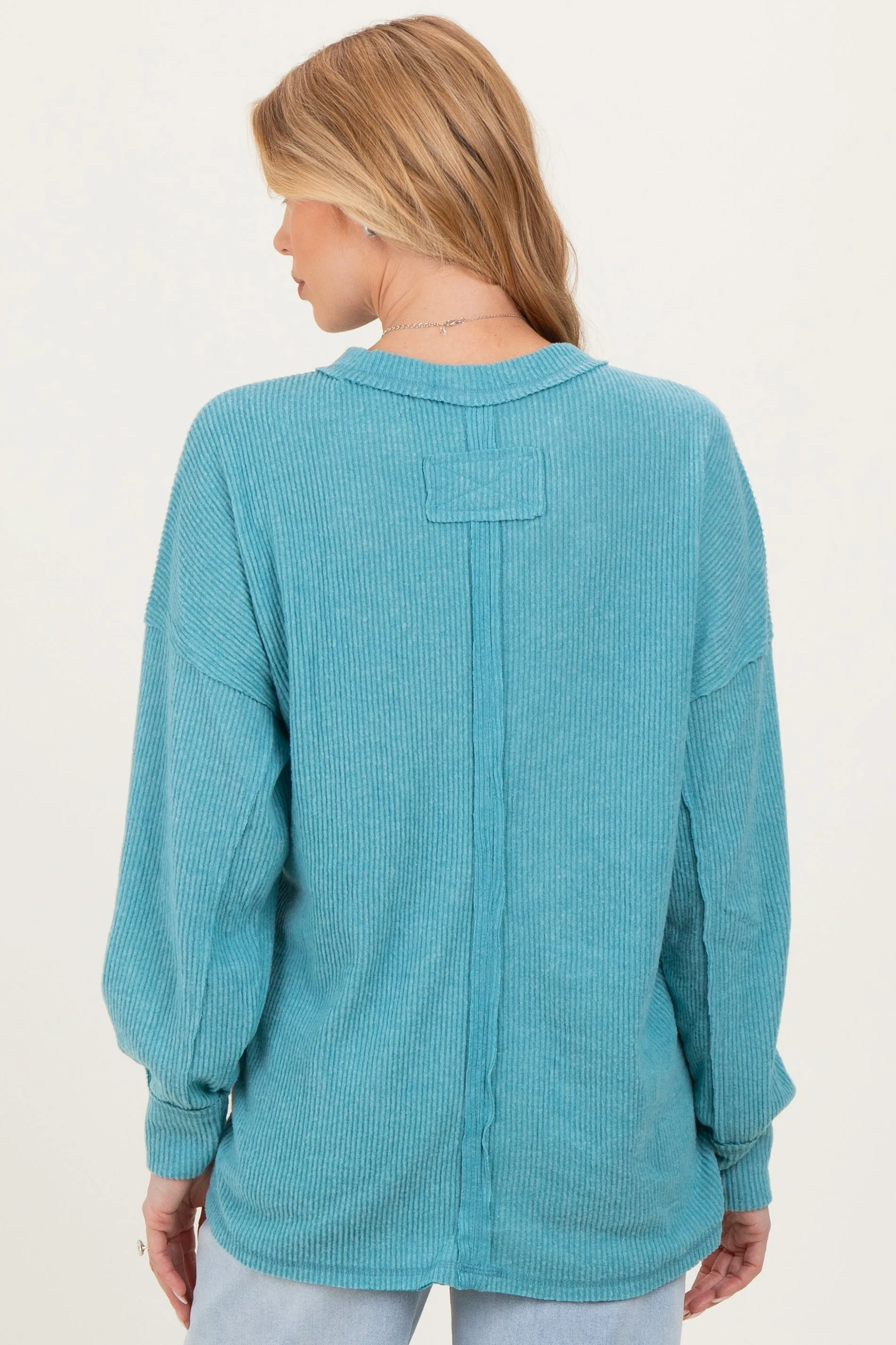 Dusty Teal Brushed Ribbed Knit Maternity Pullover sold by Pinkblush product image thumbnail 4