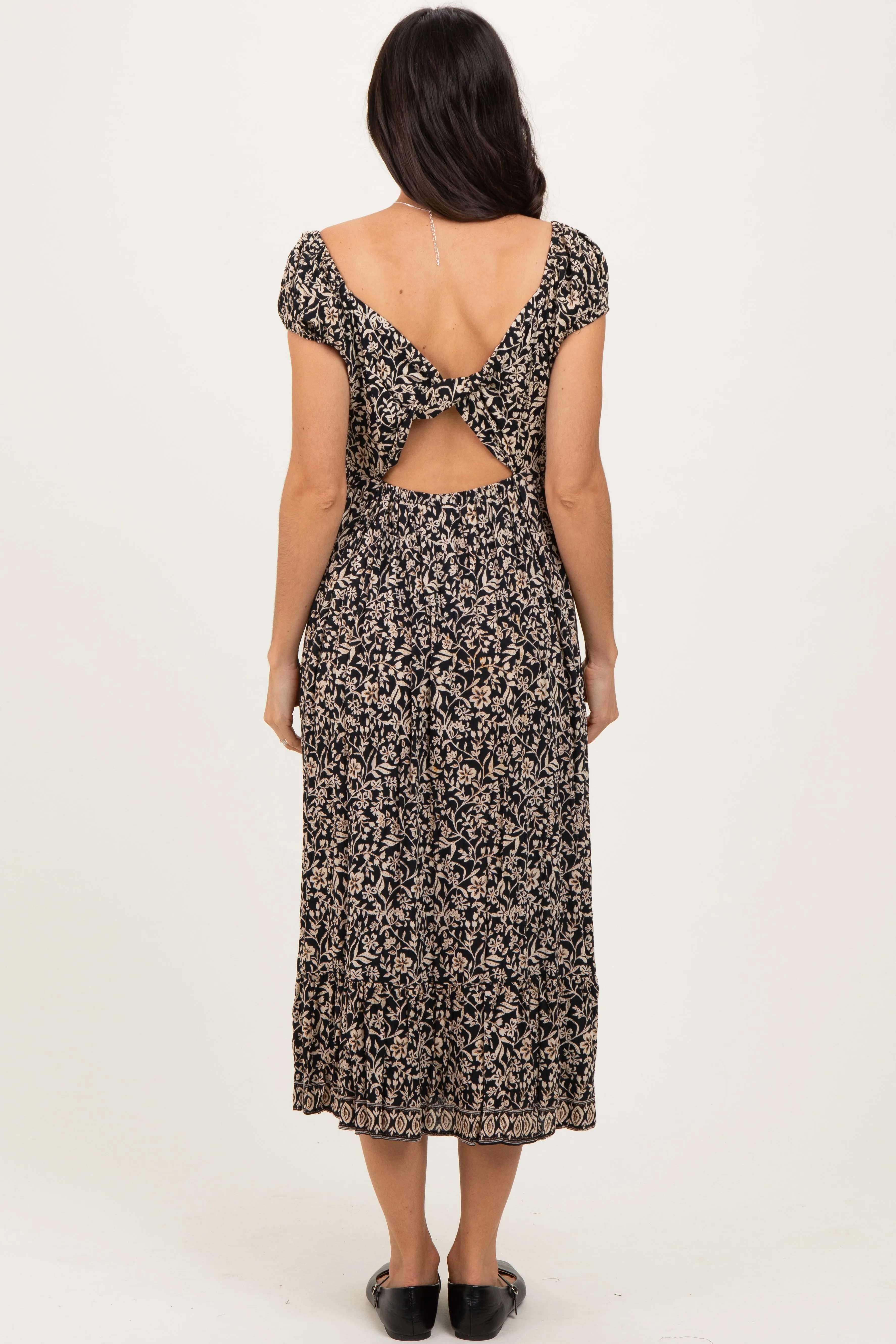 Black Floral Twisted Back Cutout Midi Dress sold by Pinkblush product image thumbnail 4