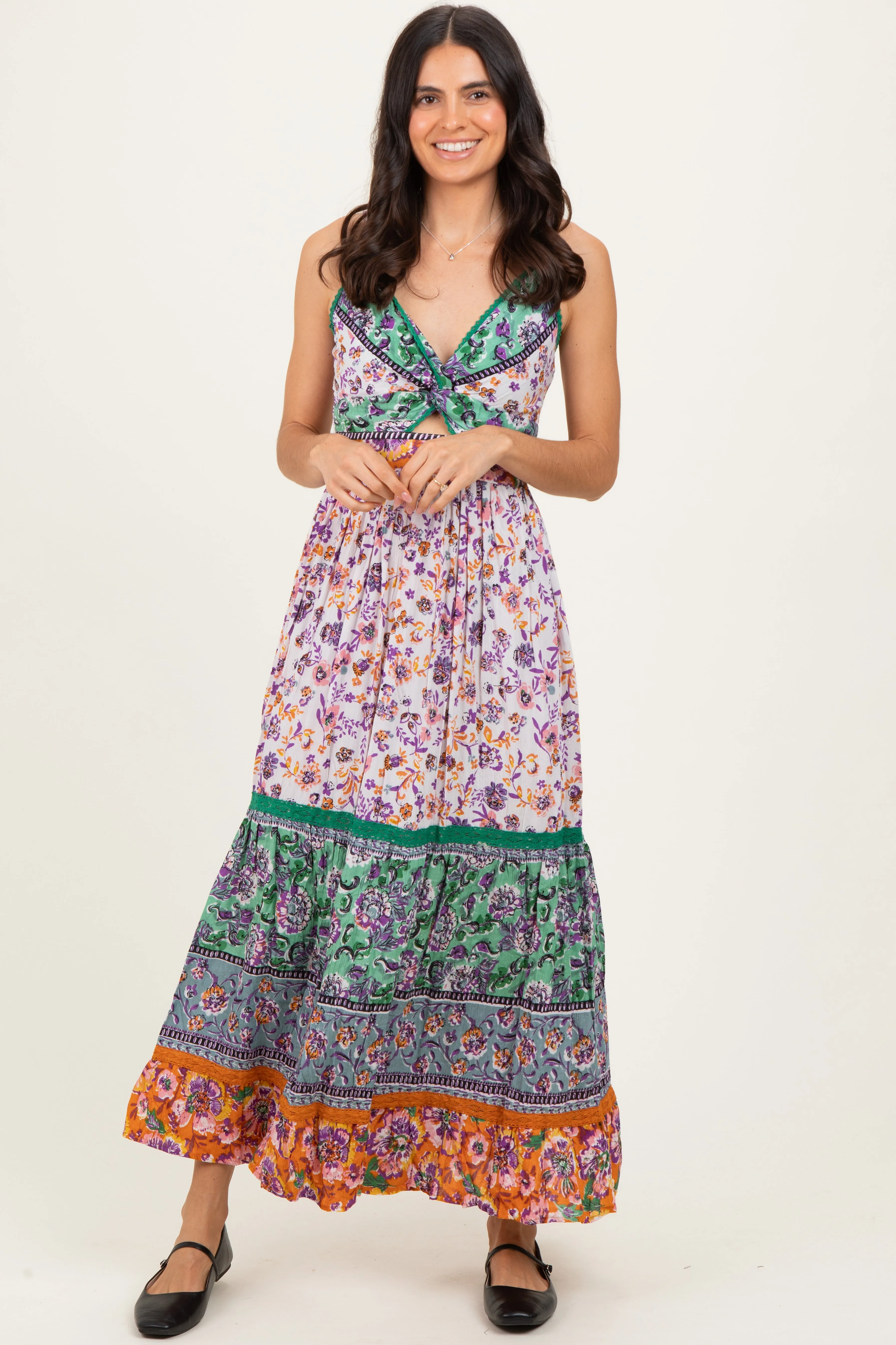 Multicolor Colorblock Floral Twist Front Cutout Maxi Dress sold by Pinkblush product image thumbnail 2
