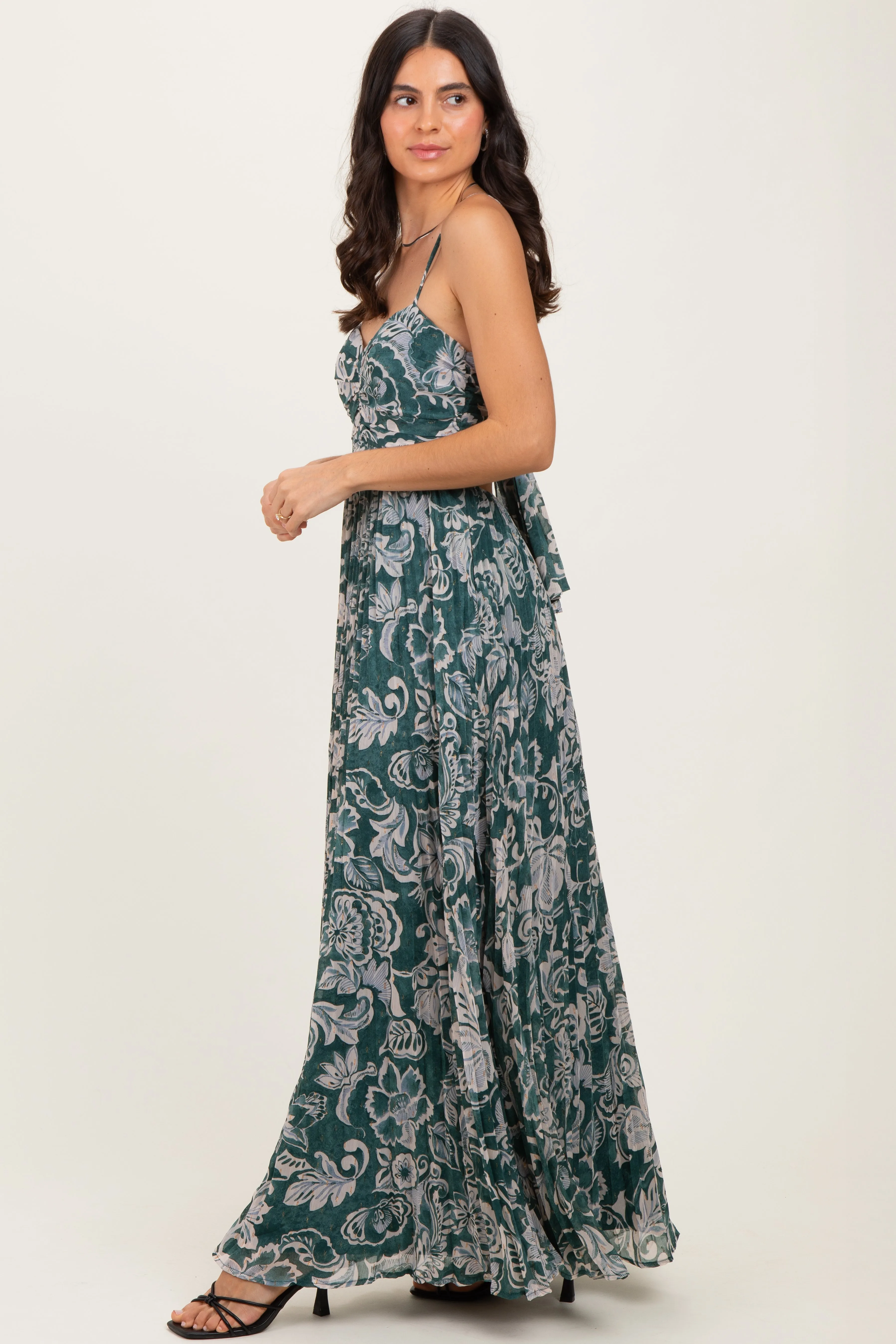 Teal Floral Sleeveless Maxi Dress sold by Pinkblush product image thumbnail 3