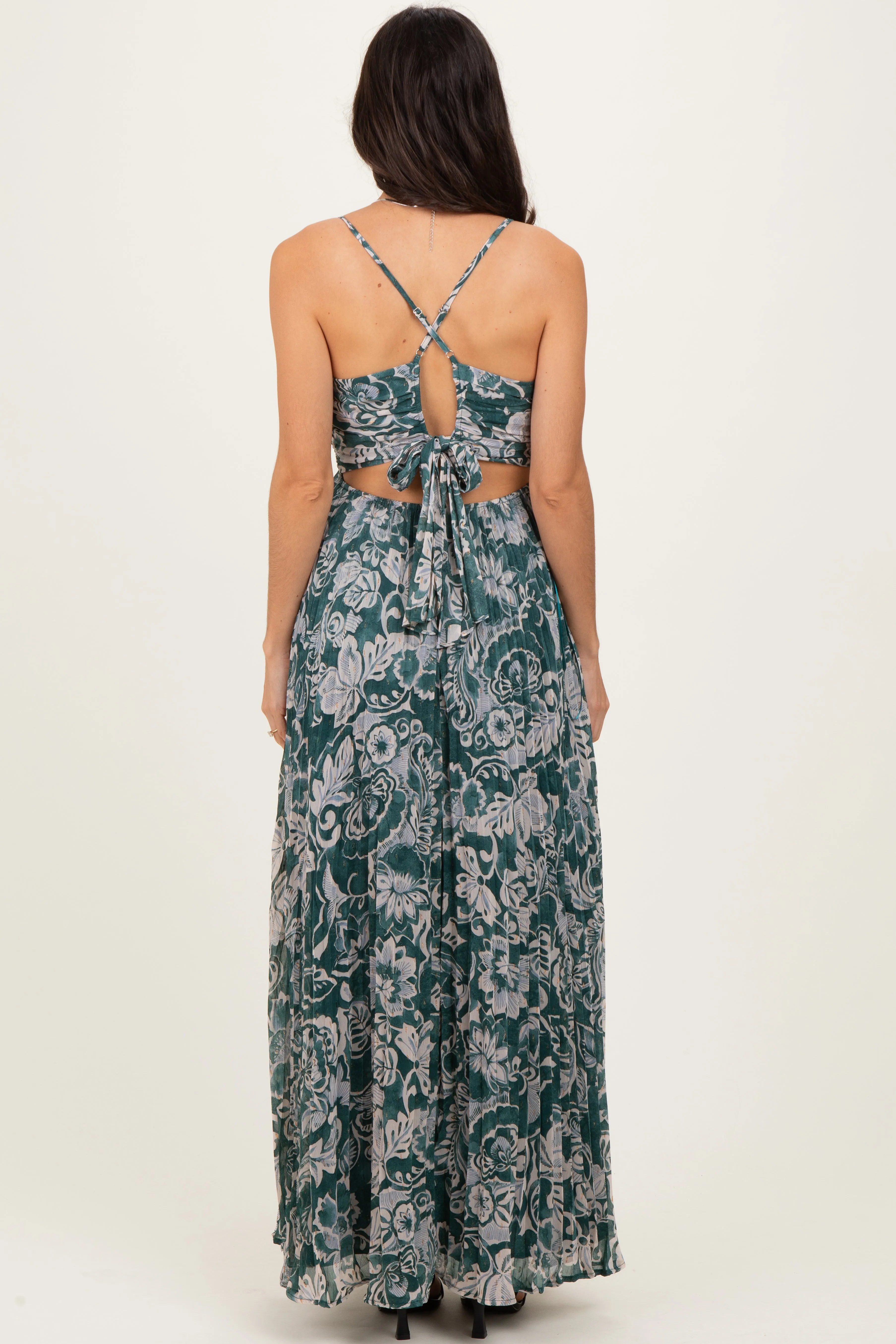 Teal Floral Sleeveless Maxi Dress sold by Pinkblush product image thumbnail 4