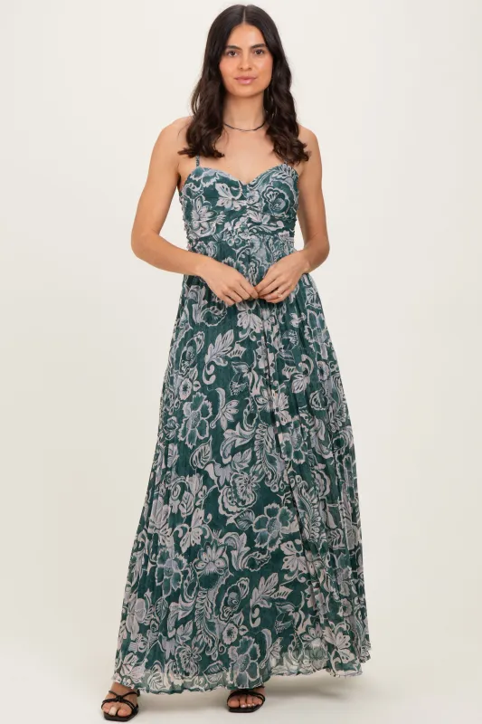 Teal Floral Sleeveless Maxi Dress sold by Pinkblush