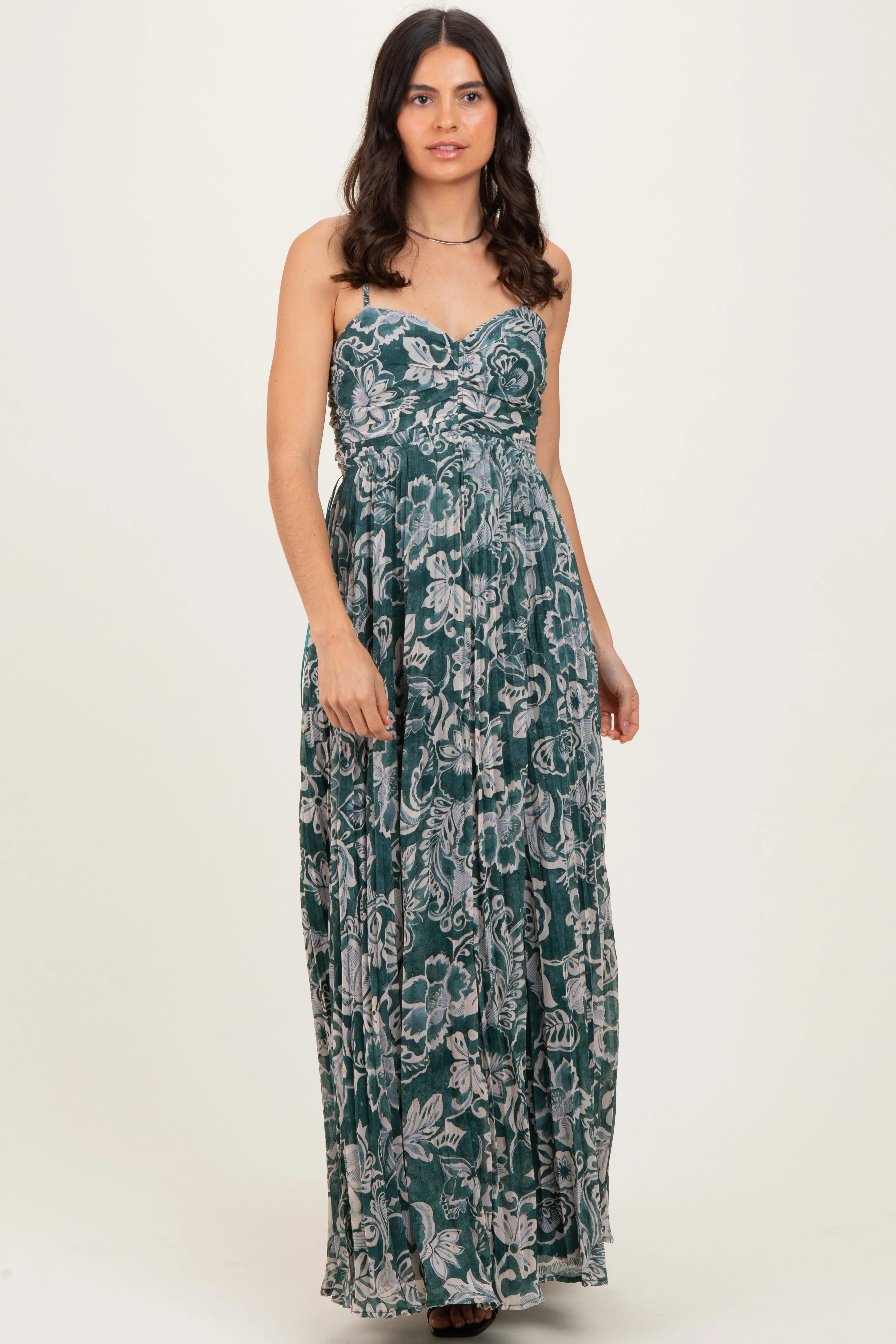 Teal Floral Sleeveless Maxi Dress sold by Pinkblush product image thumbnail 2