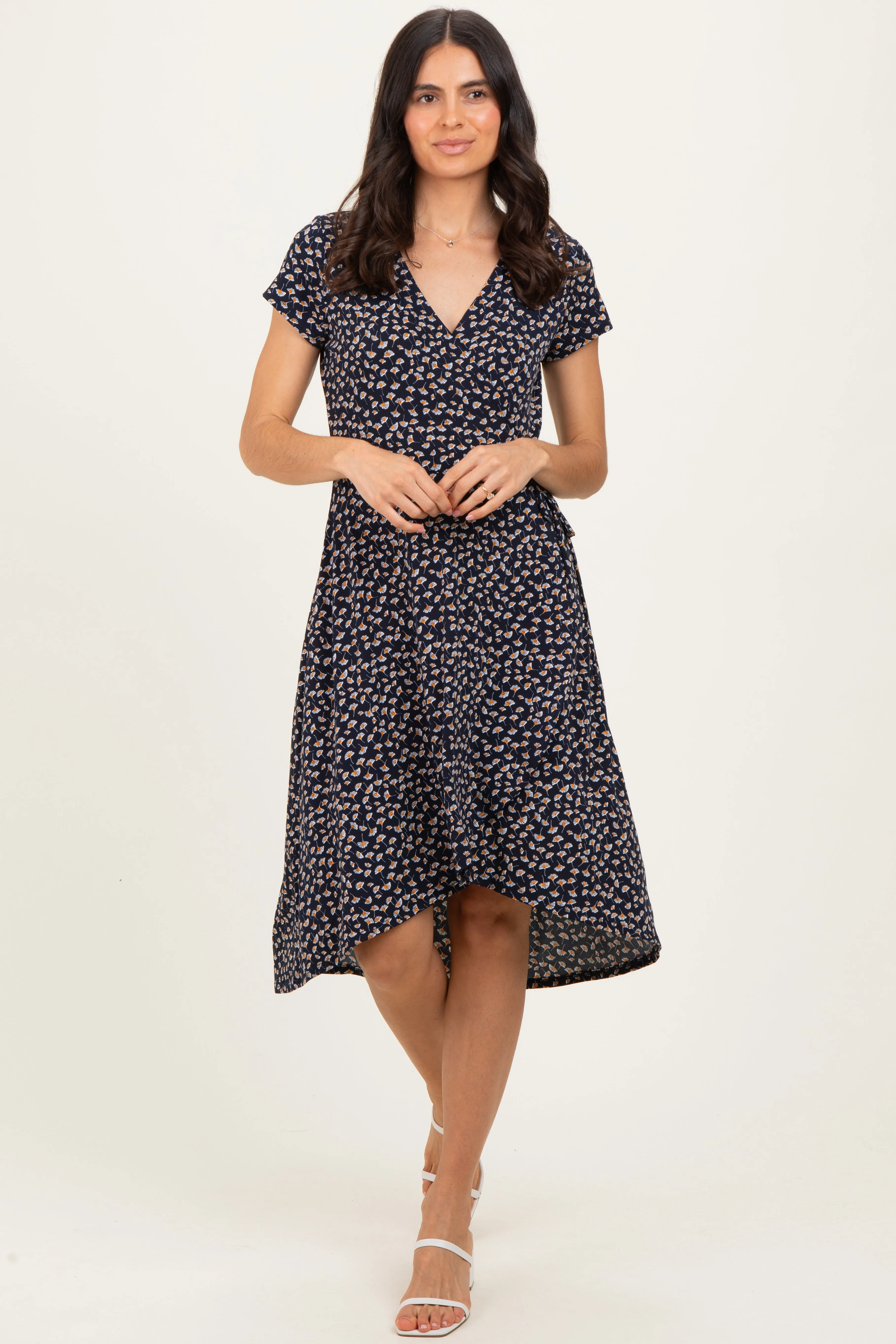 Navy Printed V-Neck Midi Wrap Dress sold by Pinkblush product image thumbnail 2