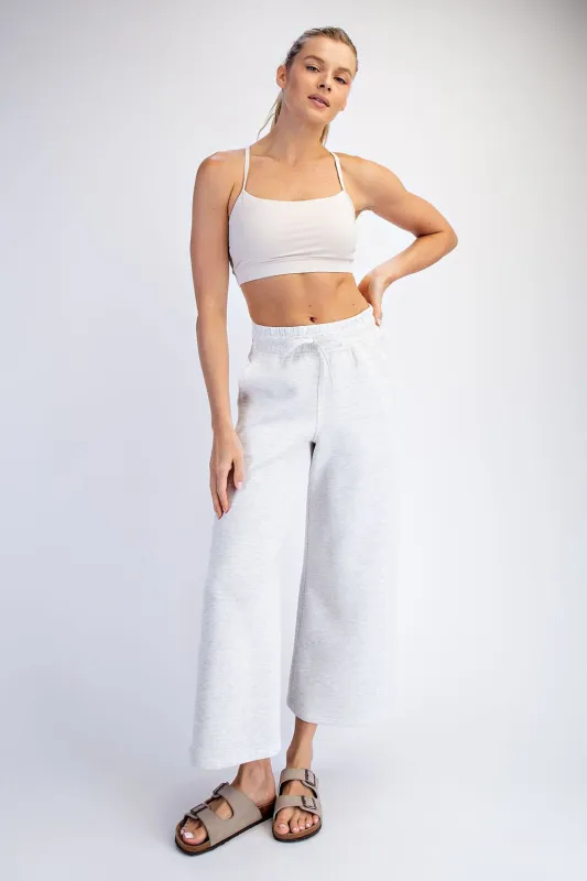 Light Heather Grey Ankle Wide Leg Lounge Pants sold by Pinkblush
